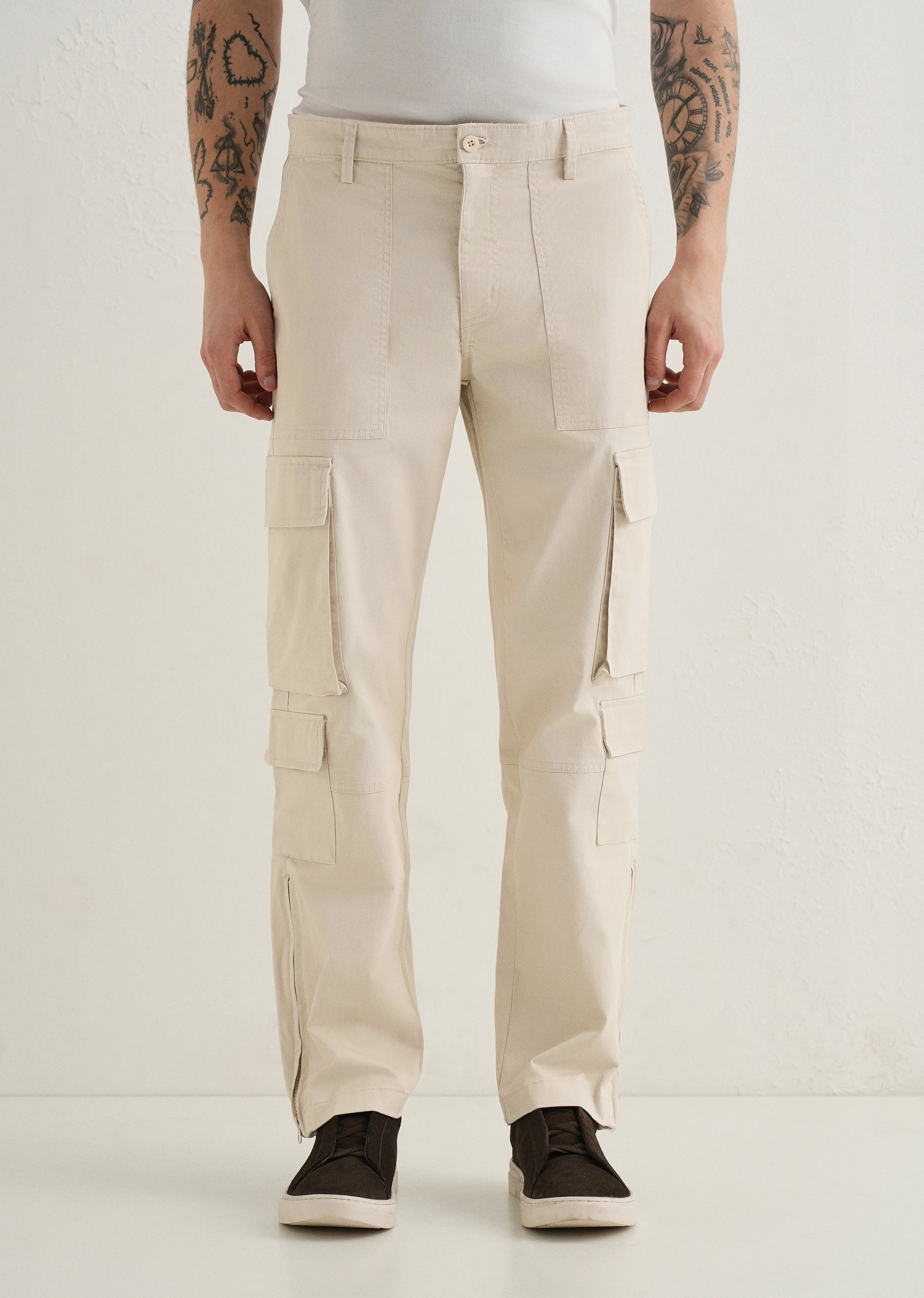 Cream Zipper Cargo Pant - Image 3