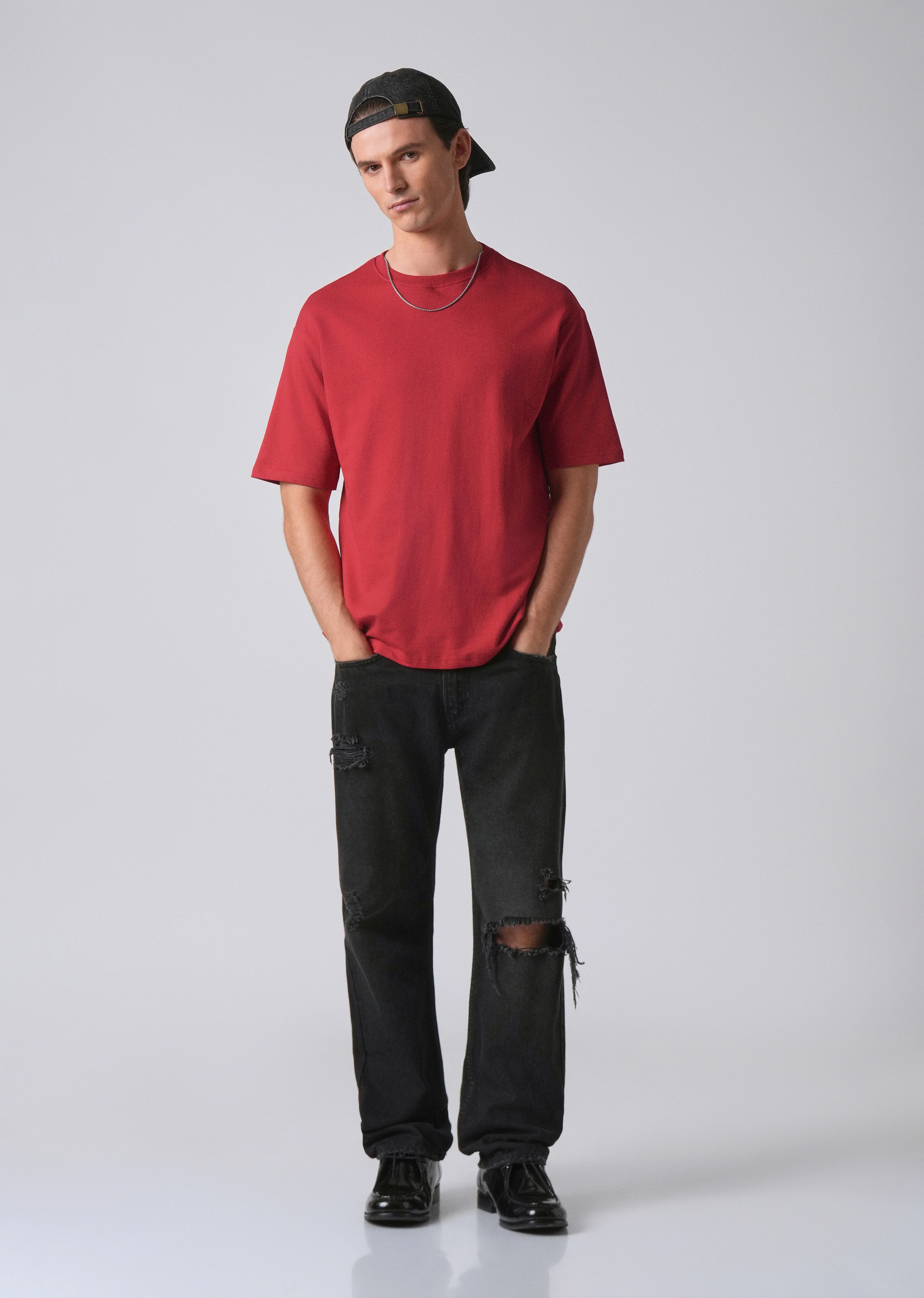 Crimson Red Basic Relaxed Fit T-shirt - Image 6