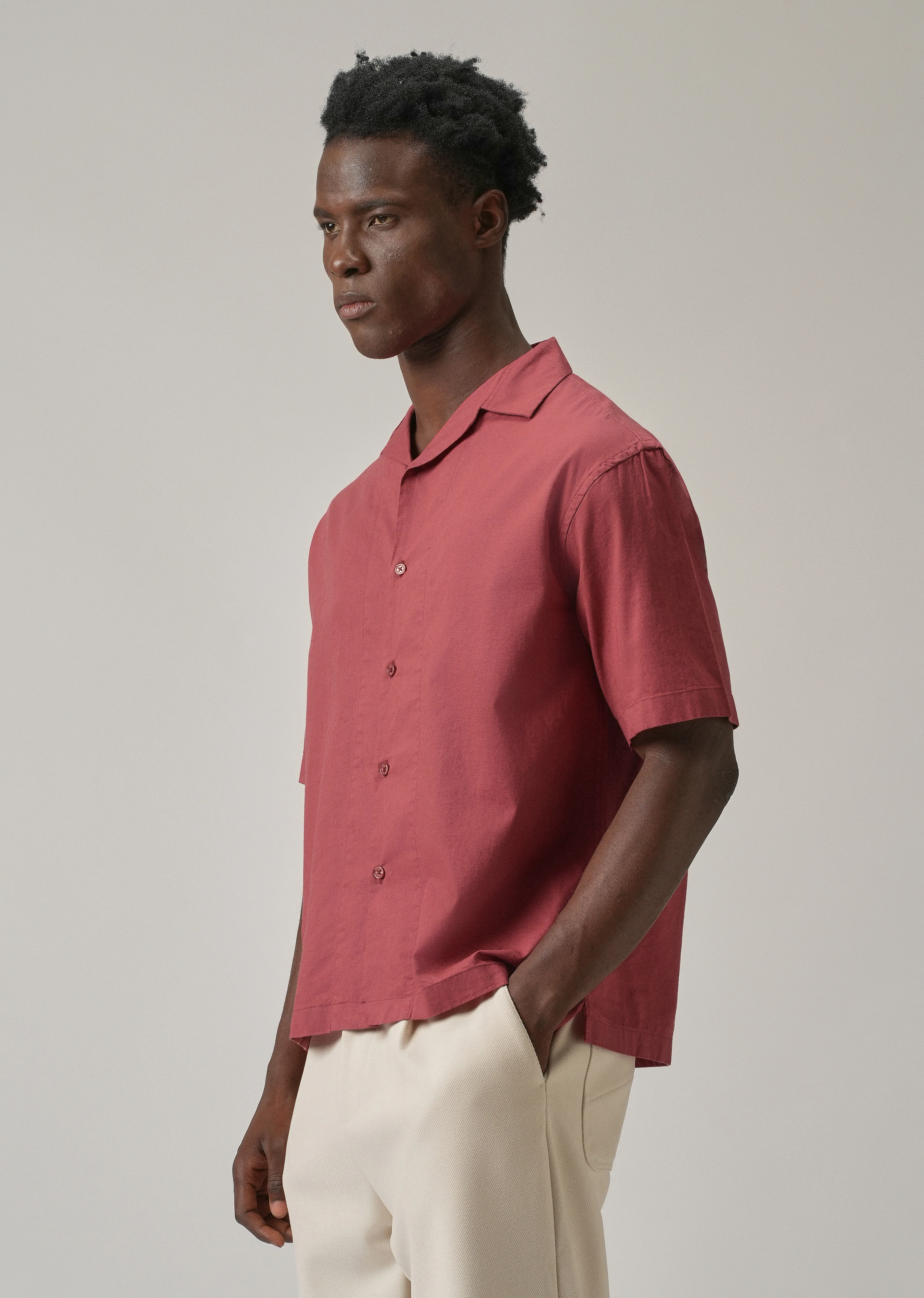 Crimson Red Cotton/Linen Shirt - Image 4