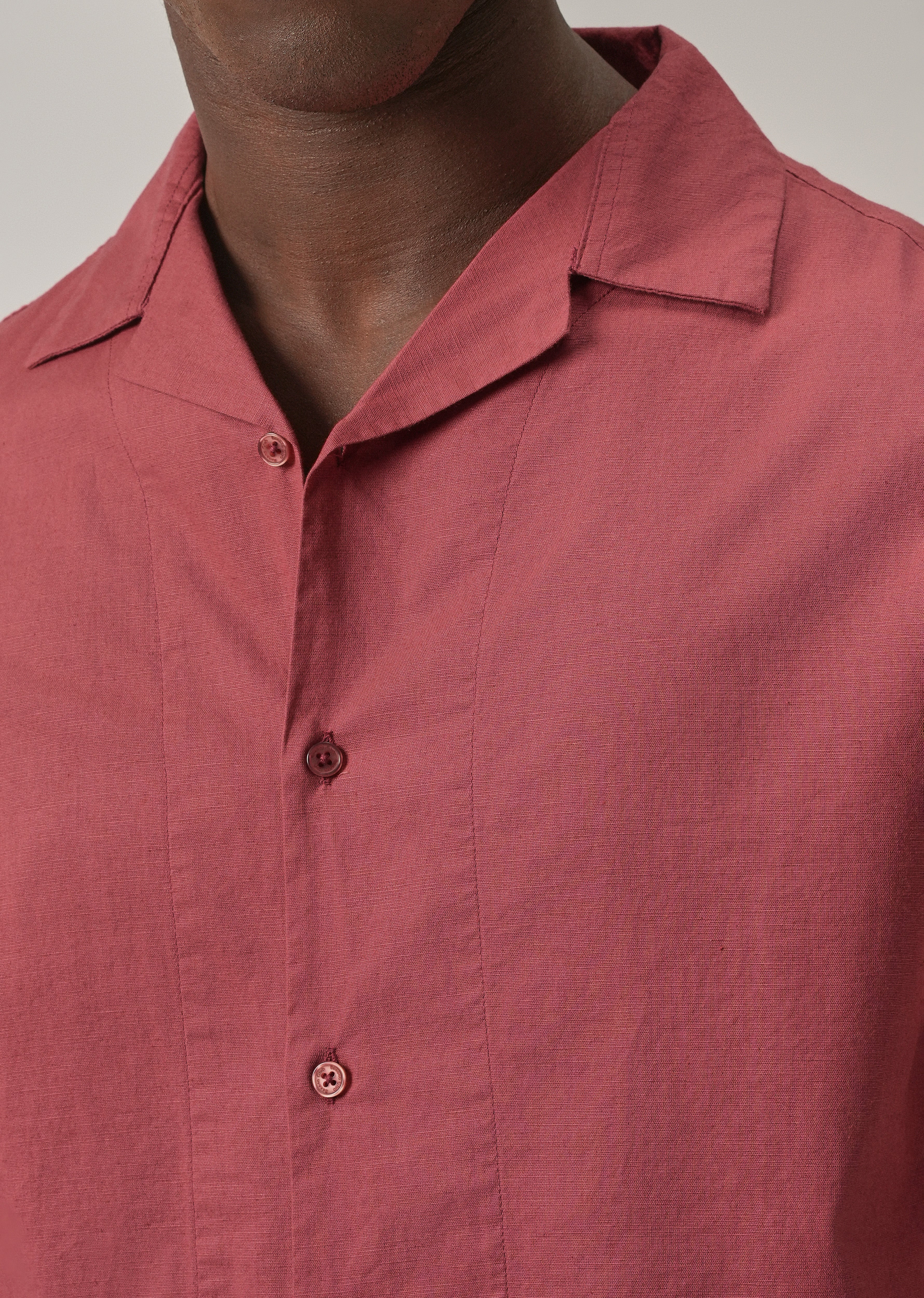 Crimson Red Cotton/Linen Shirt - Image 5