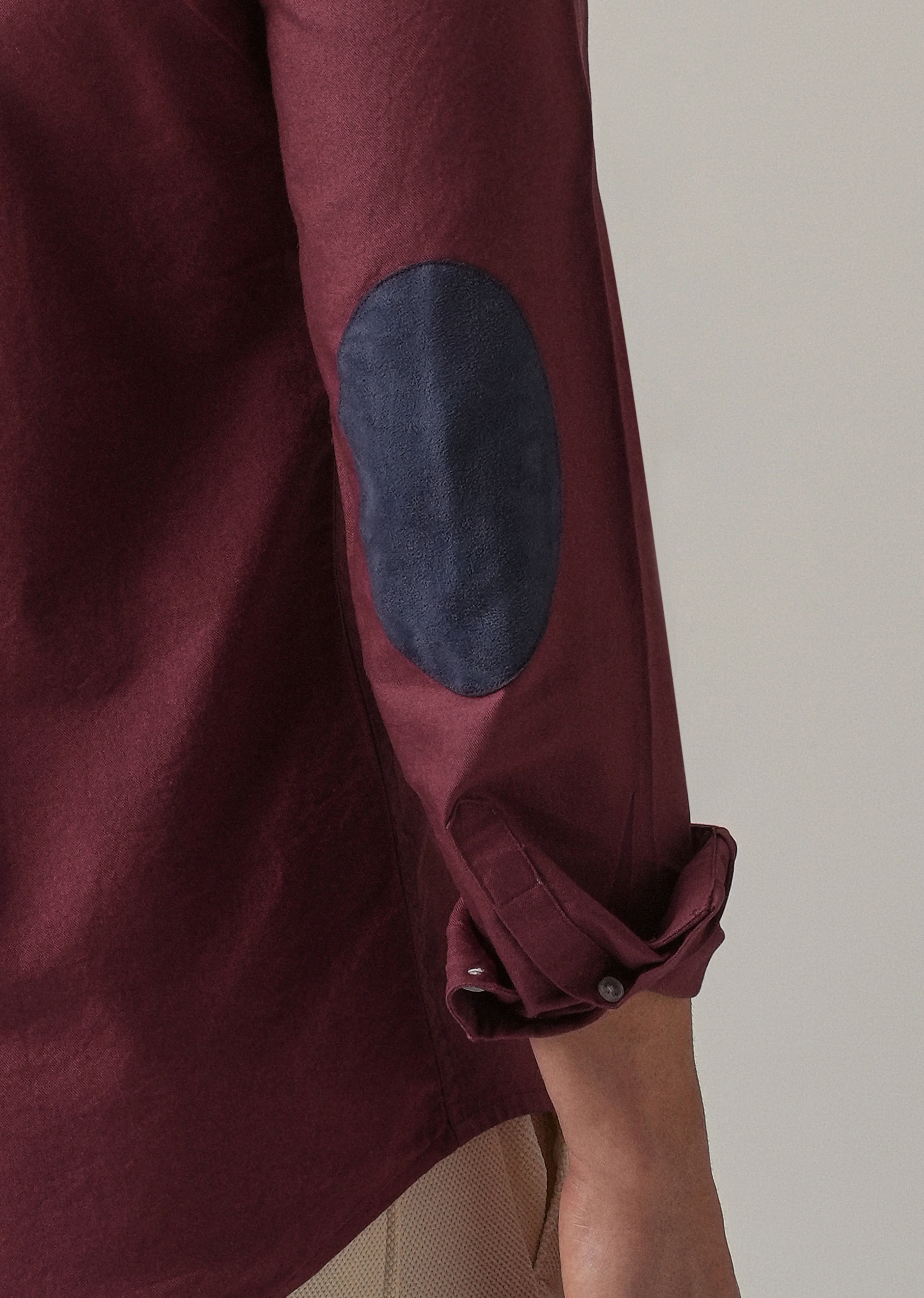 Crimson Red Plain Elbow Patch Oxford Shirt - Image 2