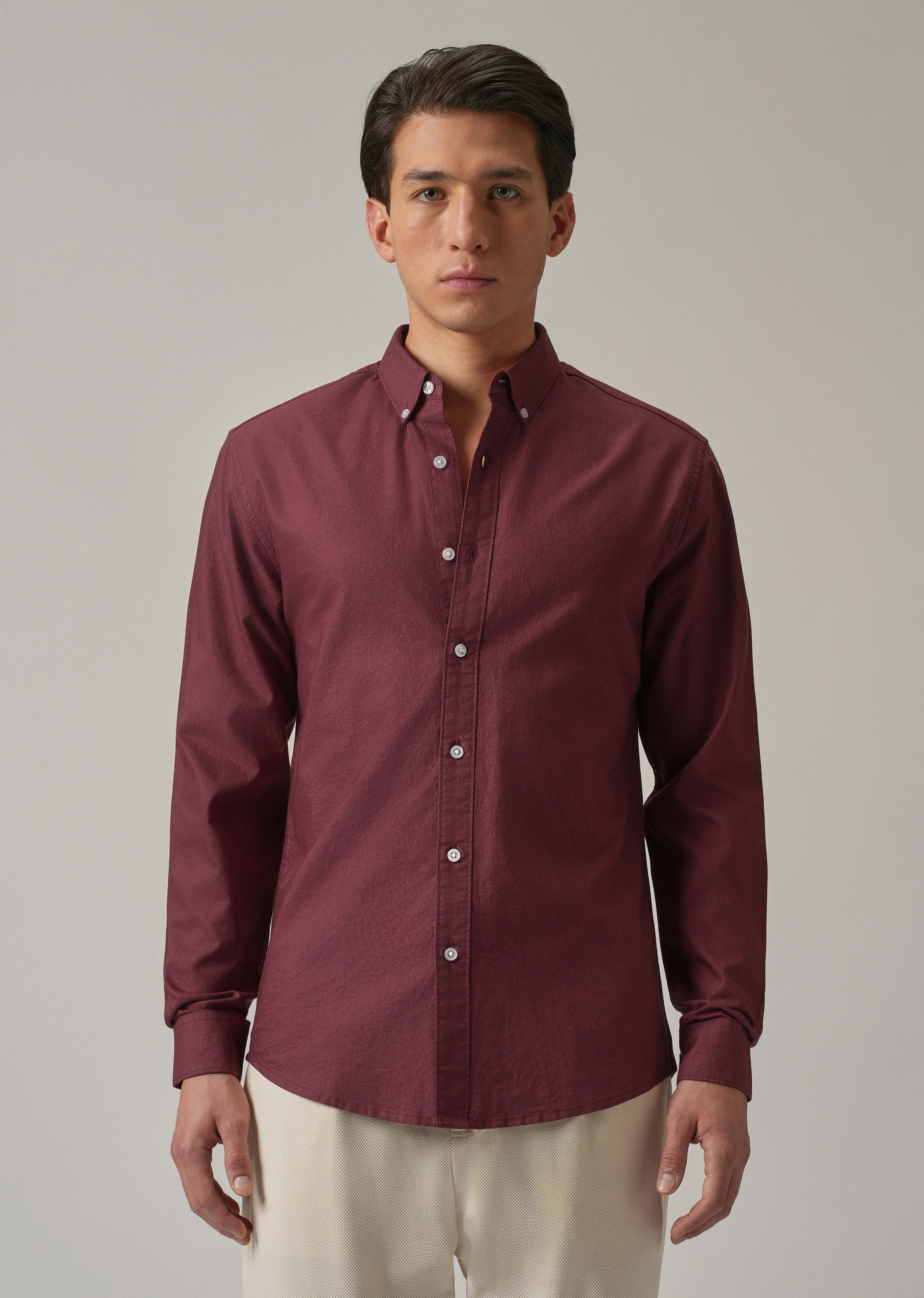 Crimson Red Plain Elbow Patch Oxford Shirt - Image 4