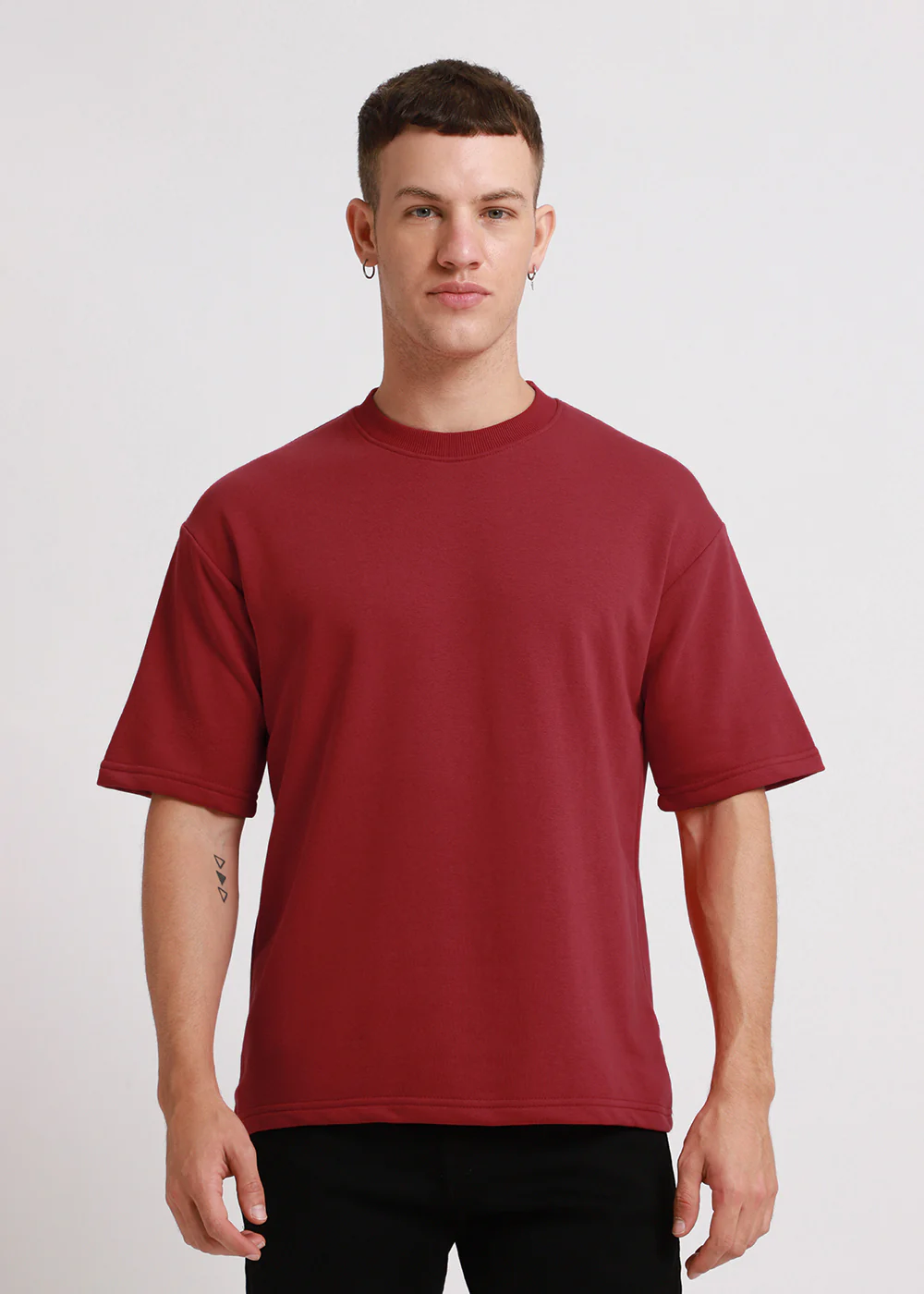 Crimson Red Plain Oversized Basic T-shirt - Image 4