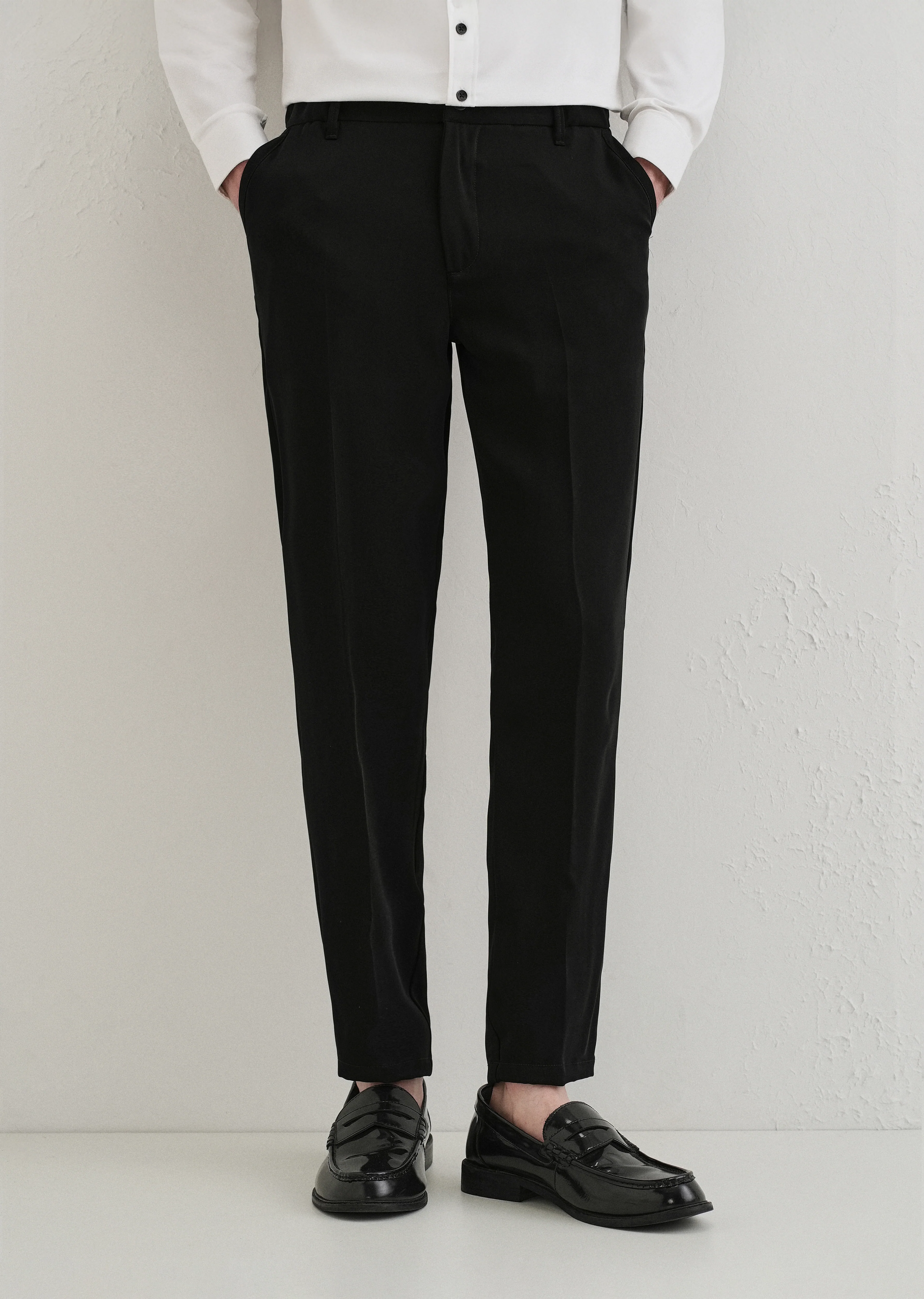 Raven Black Plain Slim Fit Elasticated Trouser - Image 2