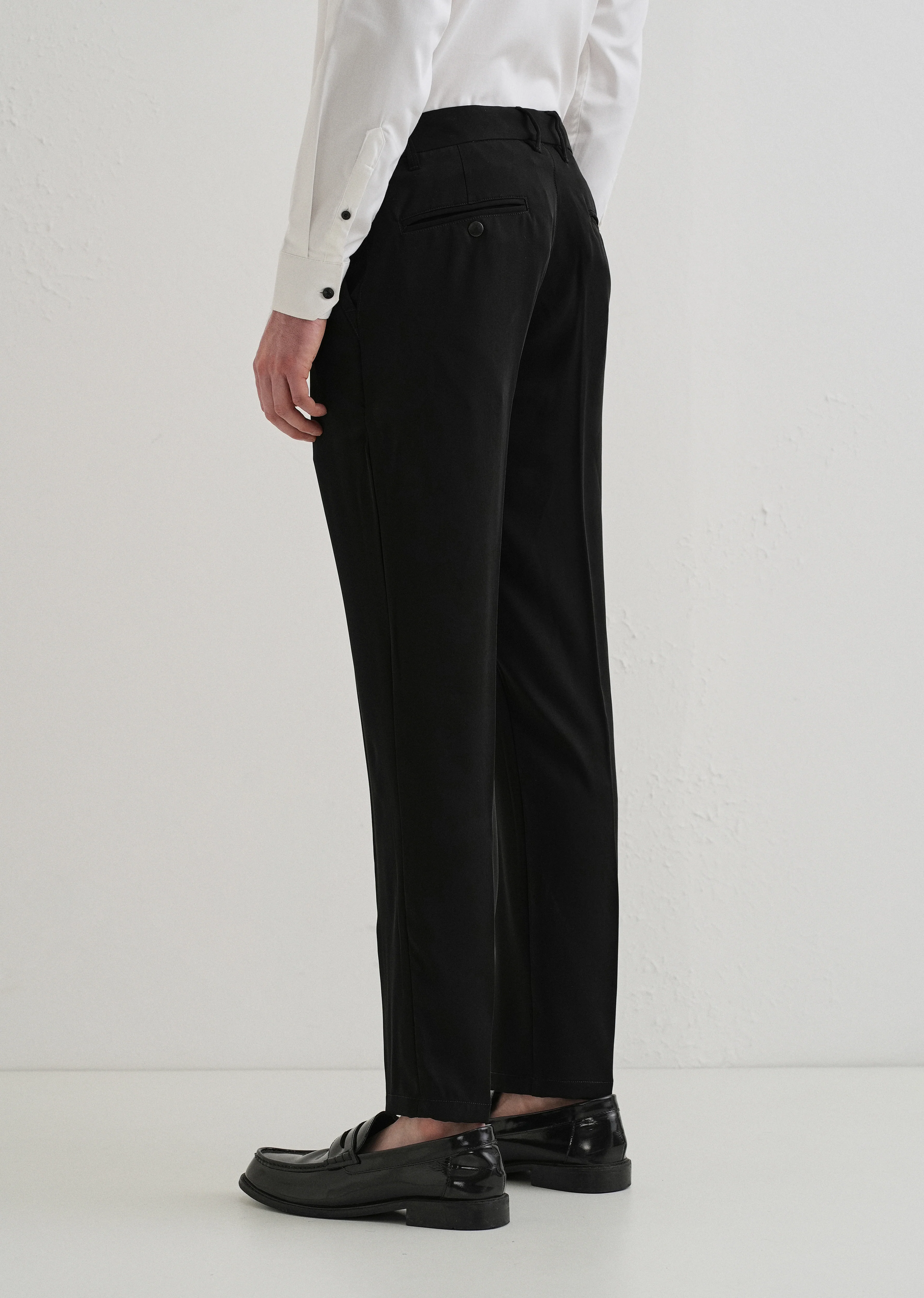 Raven Black Plain Slim Fit Elasticated Trouser - Image 3