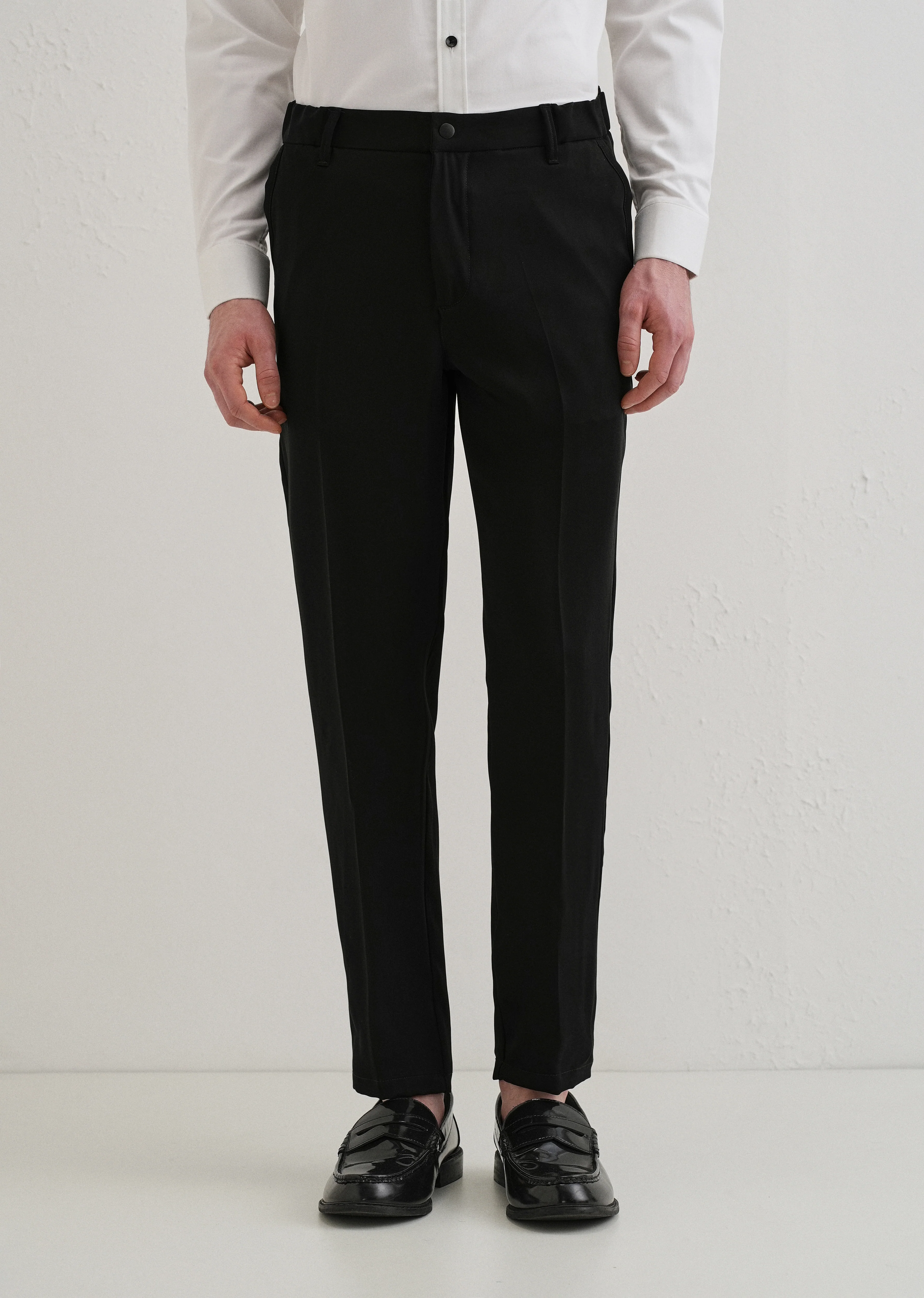Raven Black Plain Slim Fit Elasticated Trouser - Image 4