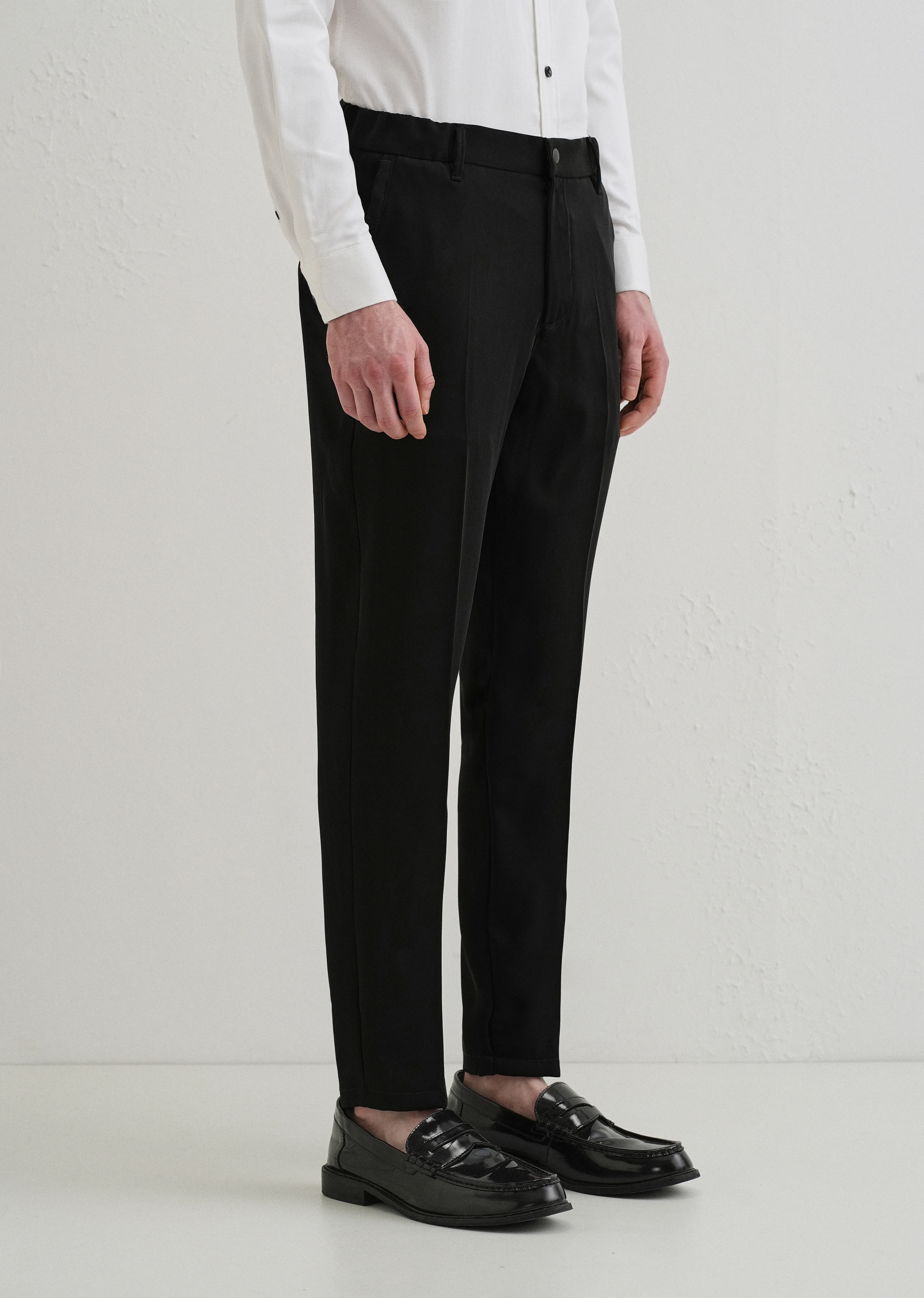 Raven Black Plain Slim Fit Elasticated Trouser - Image 5