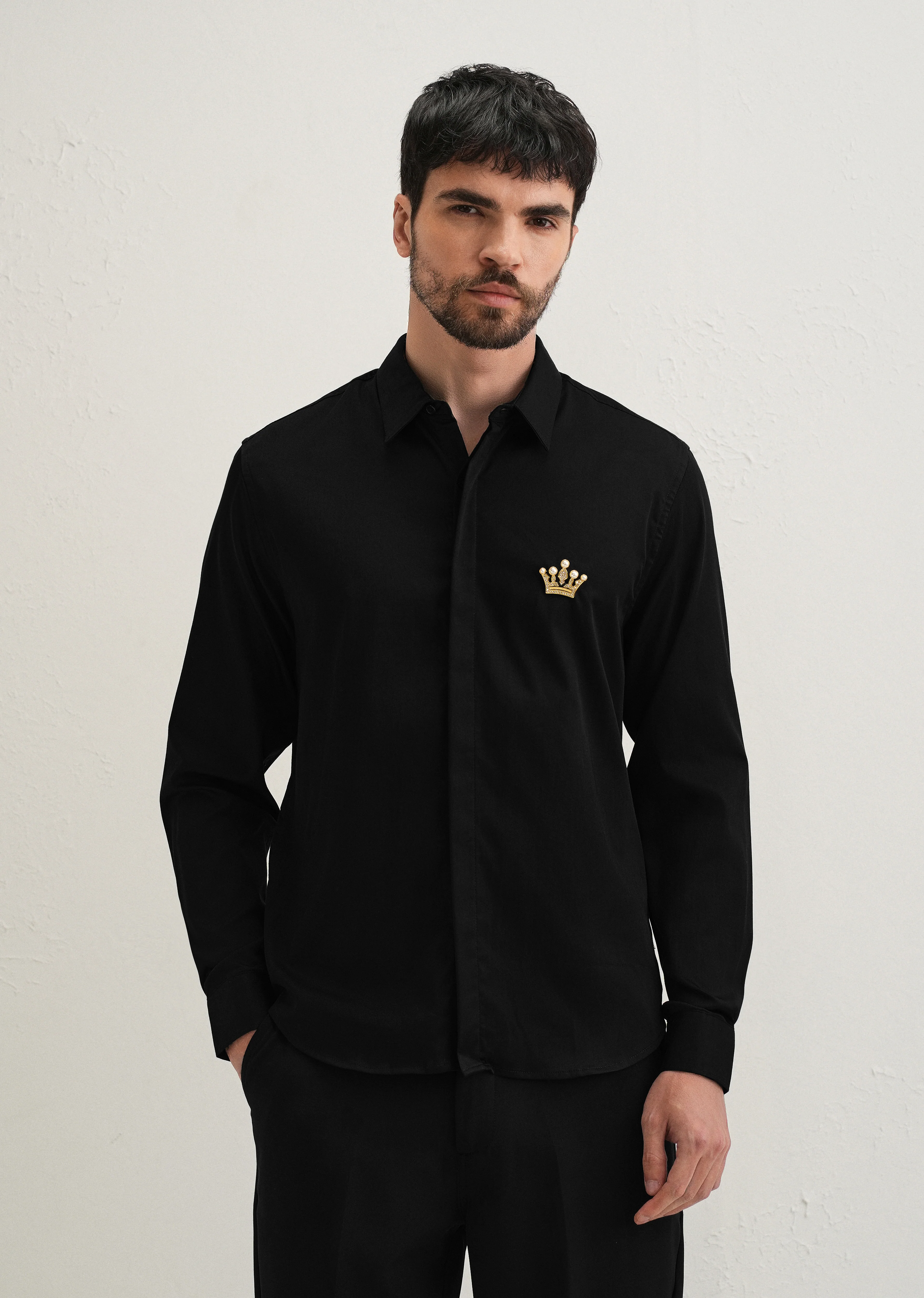 Crown Embellished Black Designer Shirt - Image 4