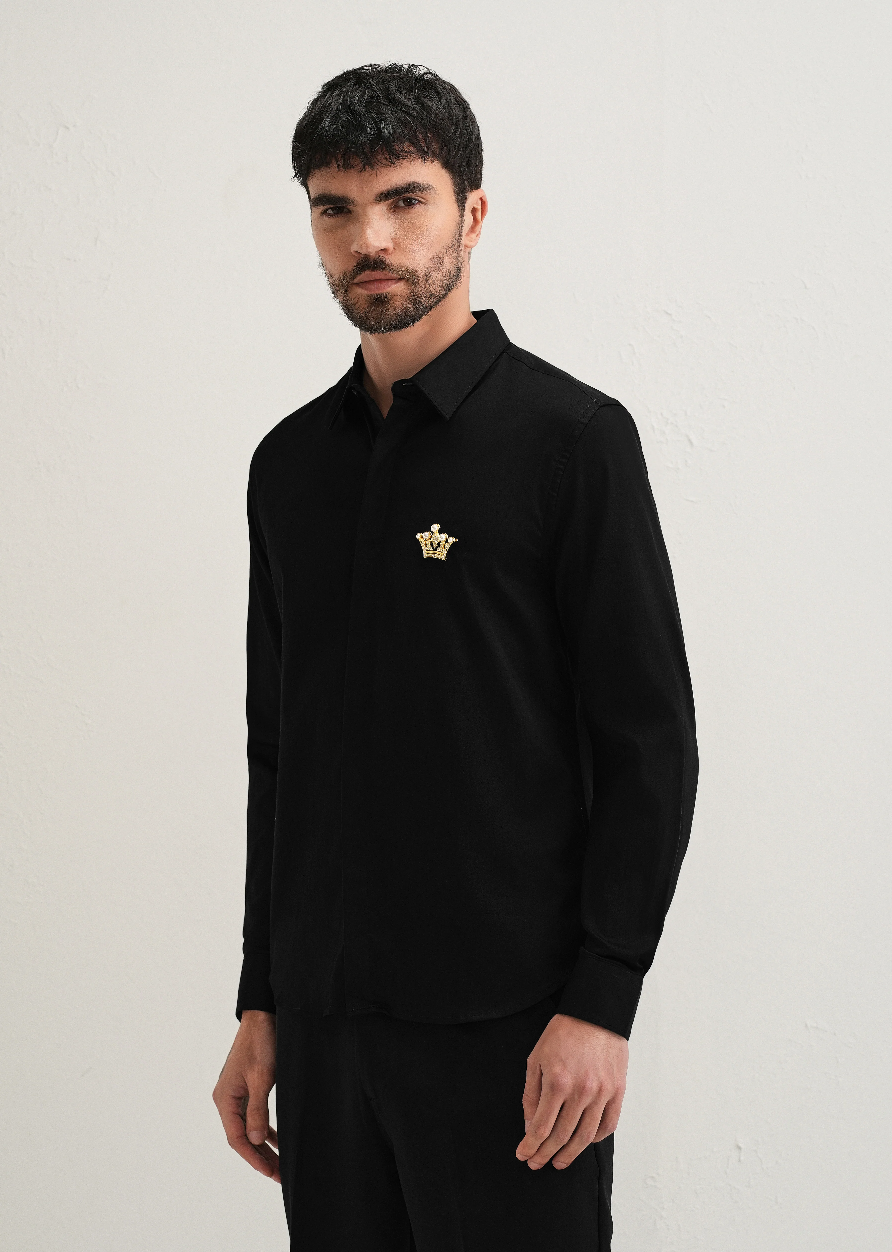 Crown Embellished Black Designer Shirt - Image 5