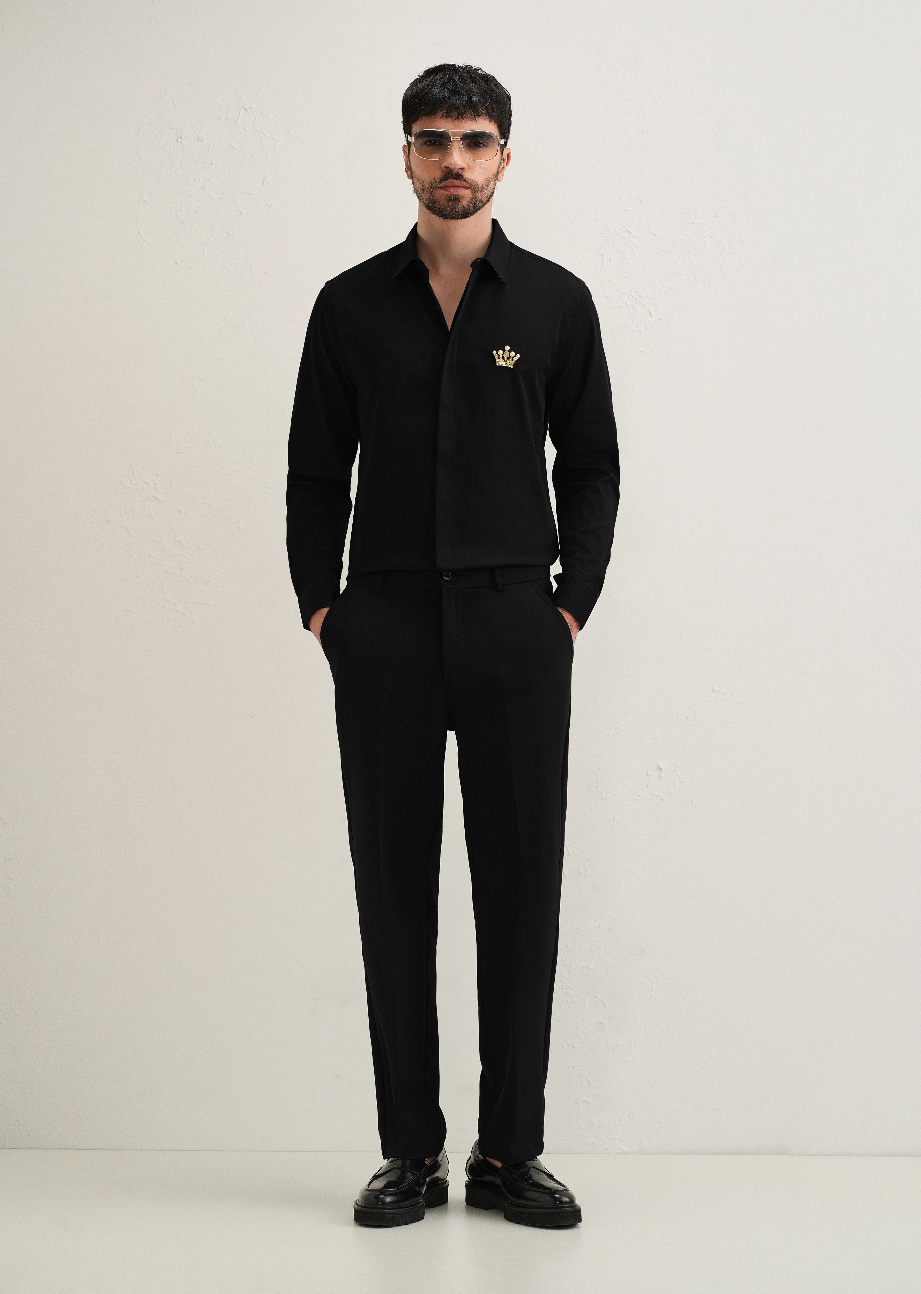 Crown Embellished Black Designer Shirt - Image 6