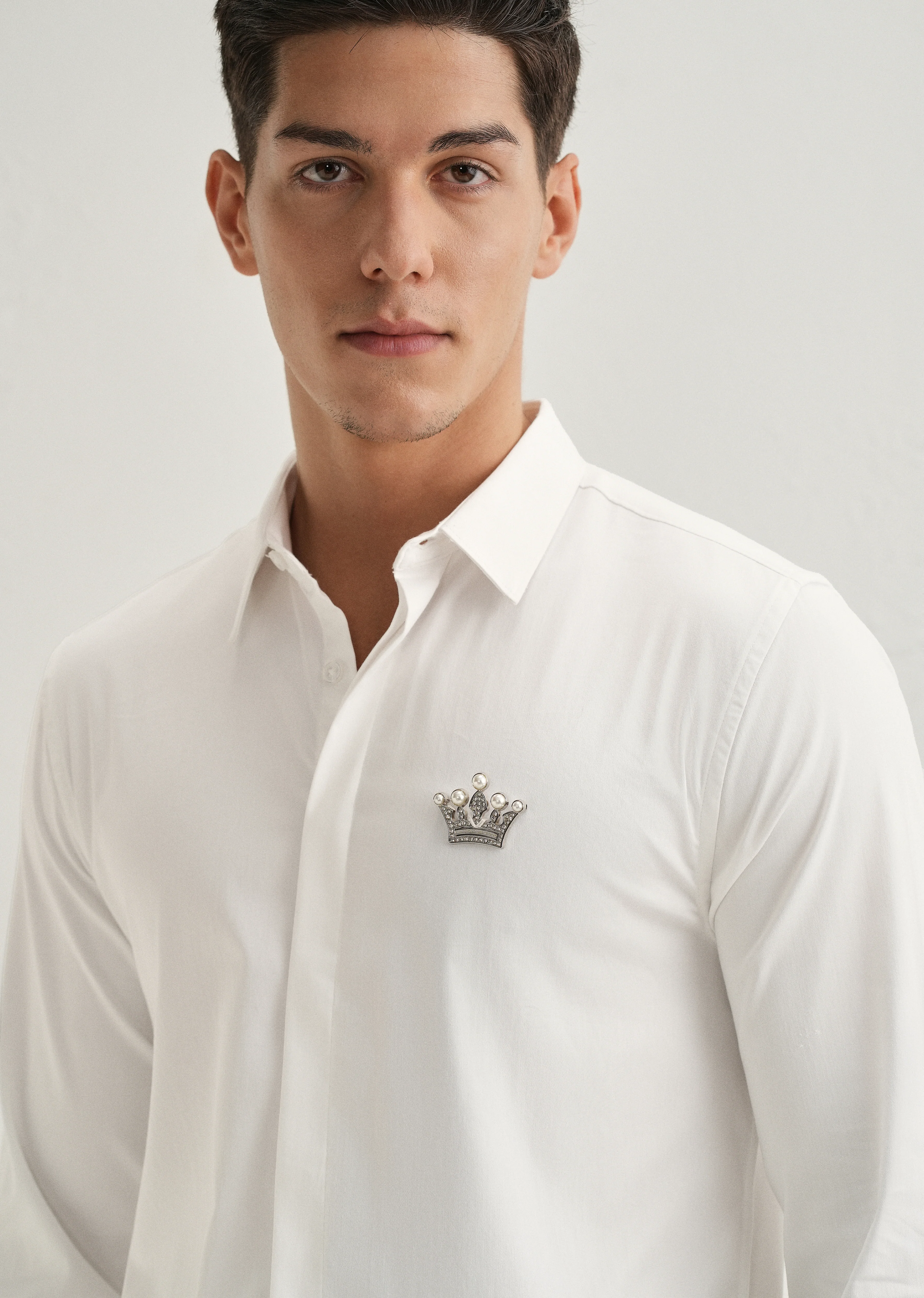 Crown Embellished White Designer Shirt - Image 2