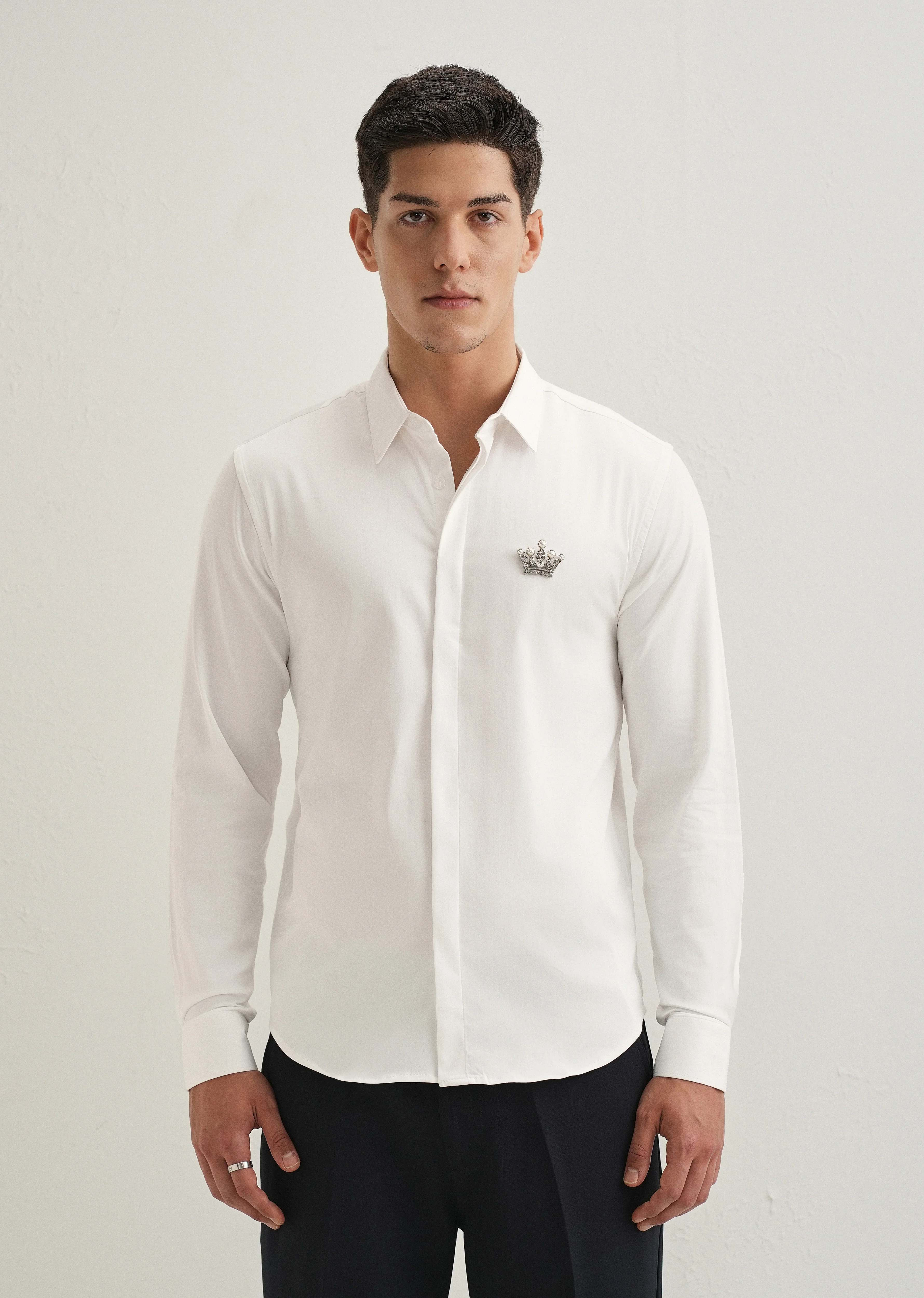 Crown Embellished White Designer Shirt - Image 3