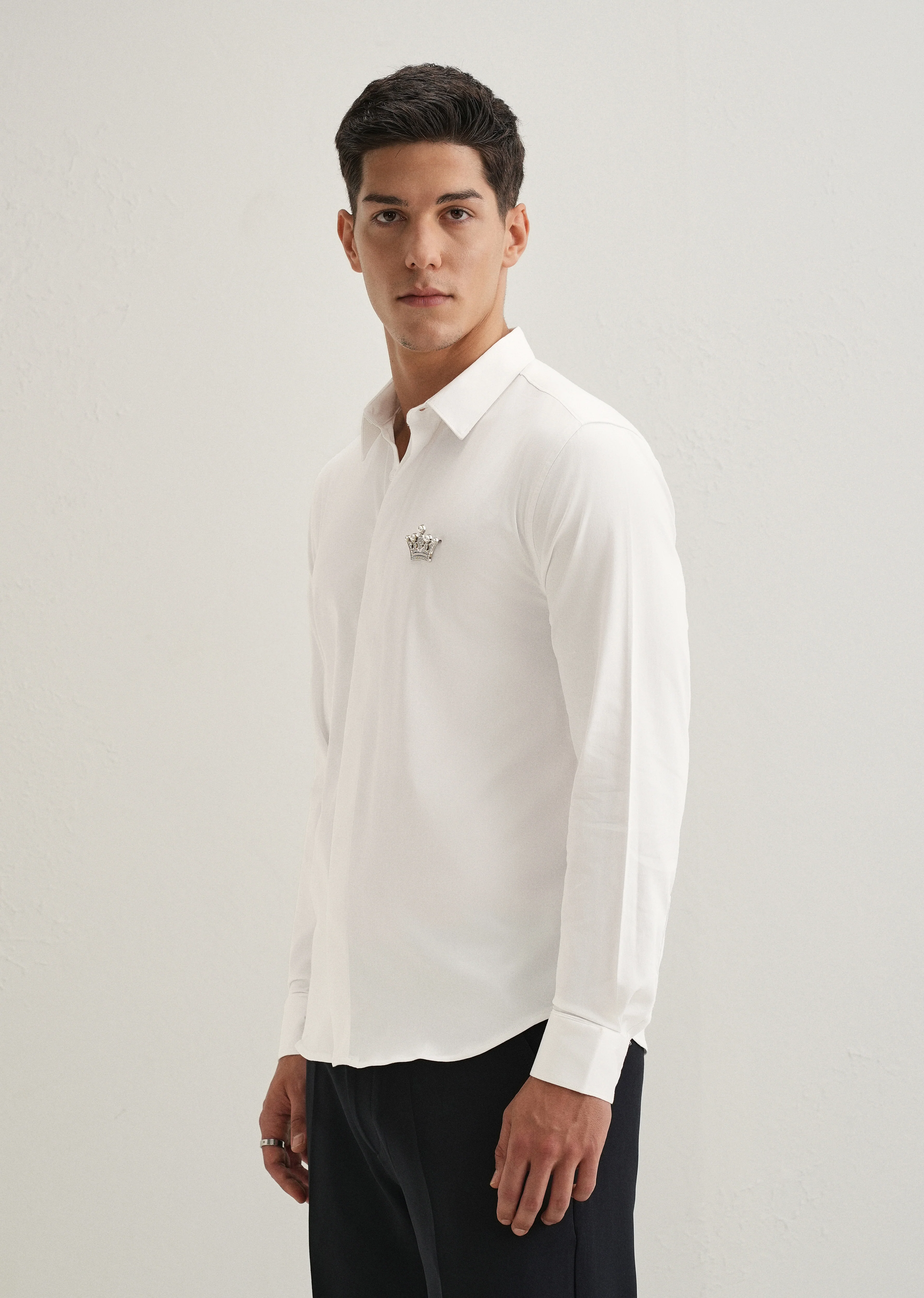 Crown Embellished White Designer Shirt - Image 5