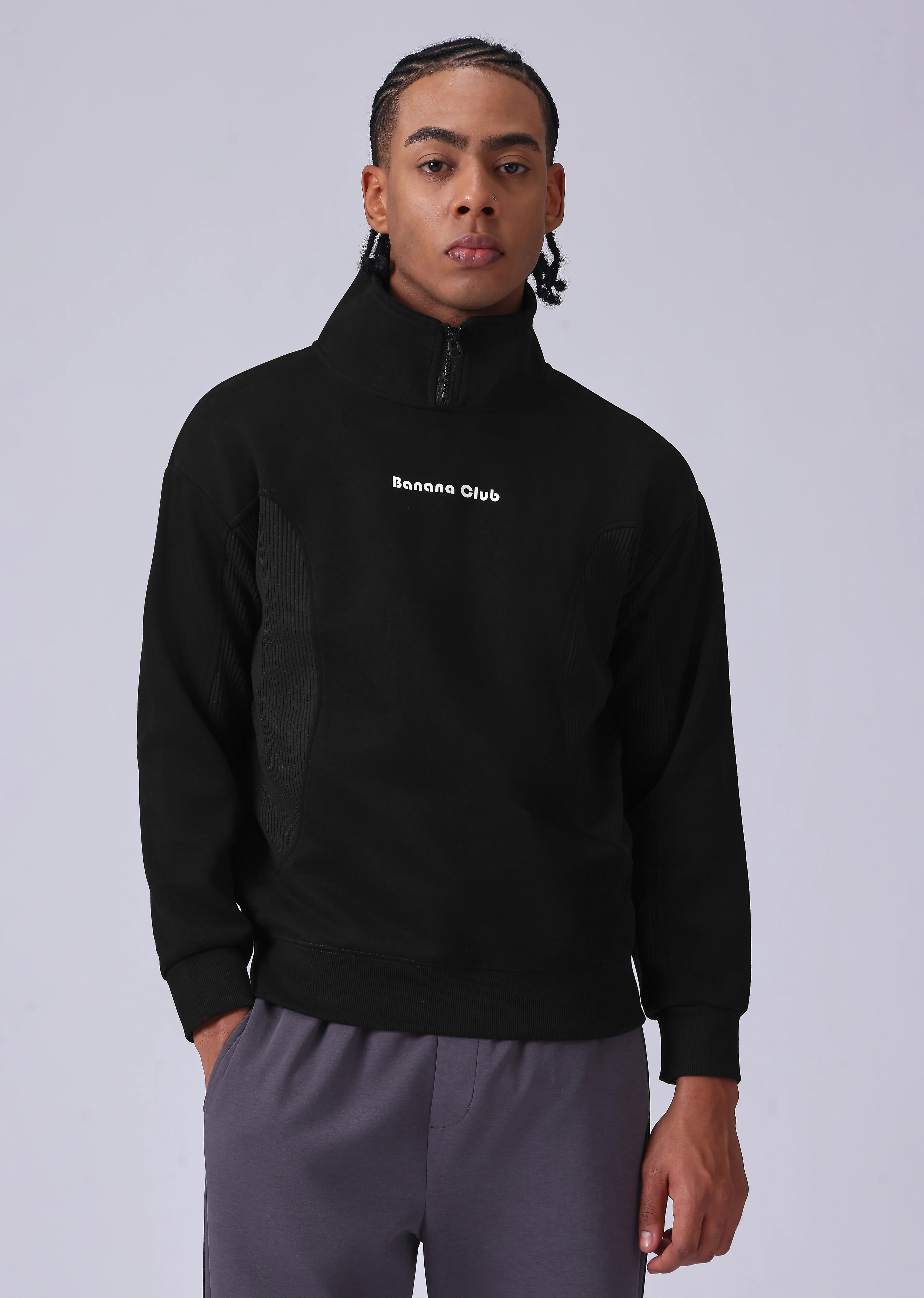 Cut and Sew Black Zipper Sweatshirt - Image 3