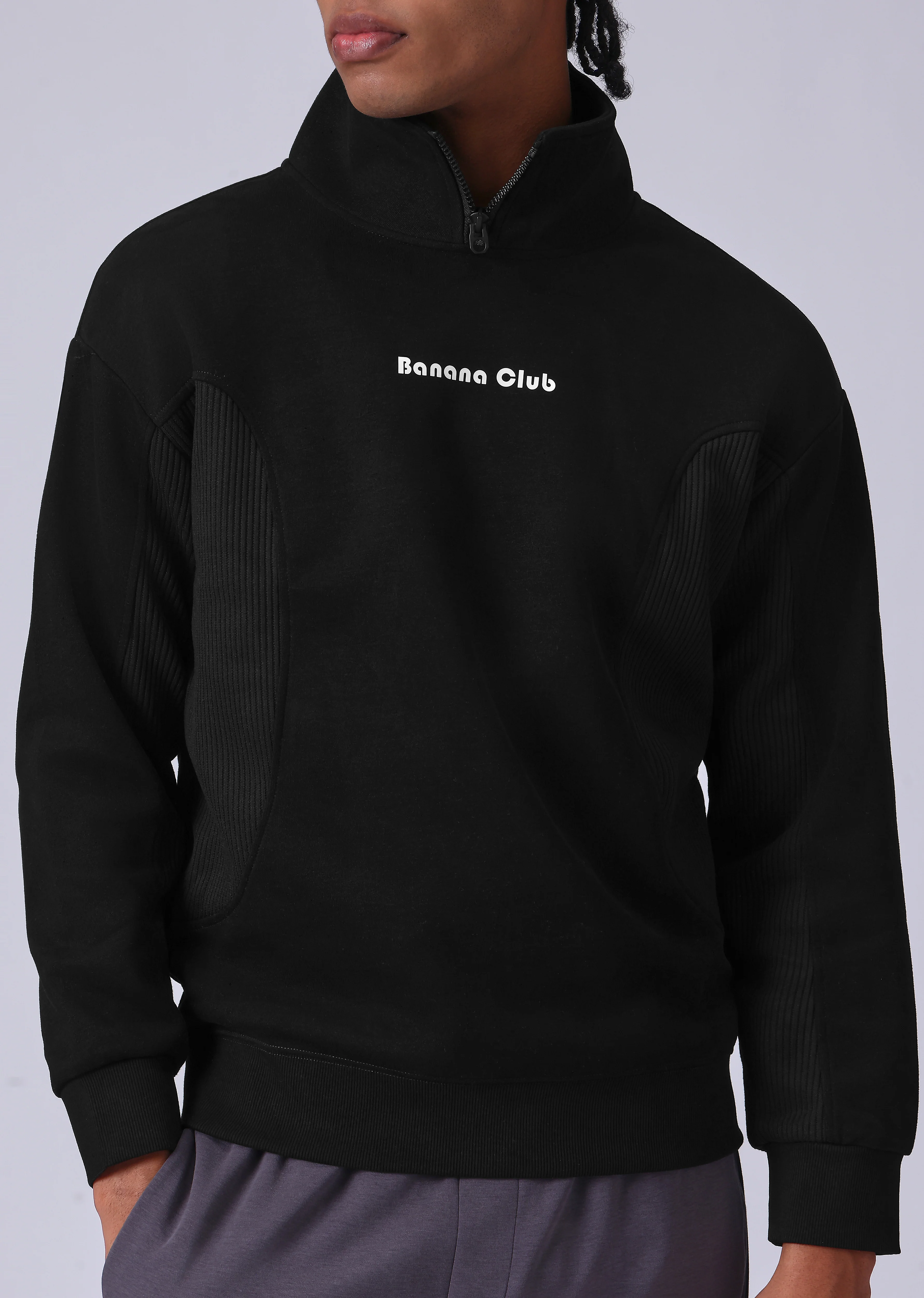 Cut and Sew Black Zipper Sweatshirt - Image 7