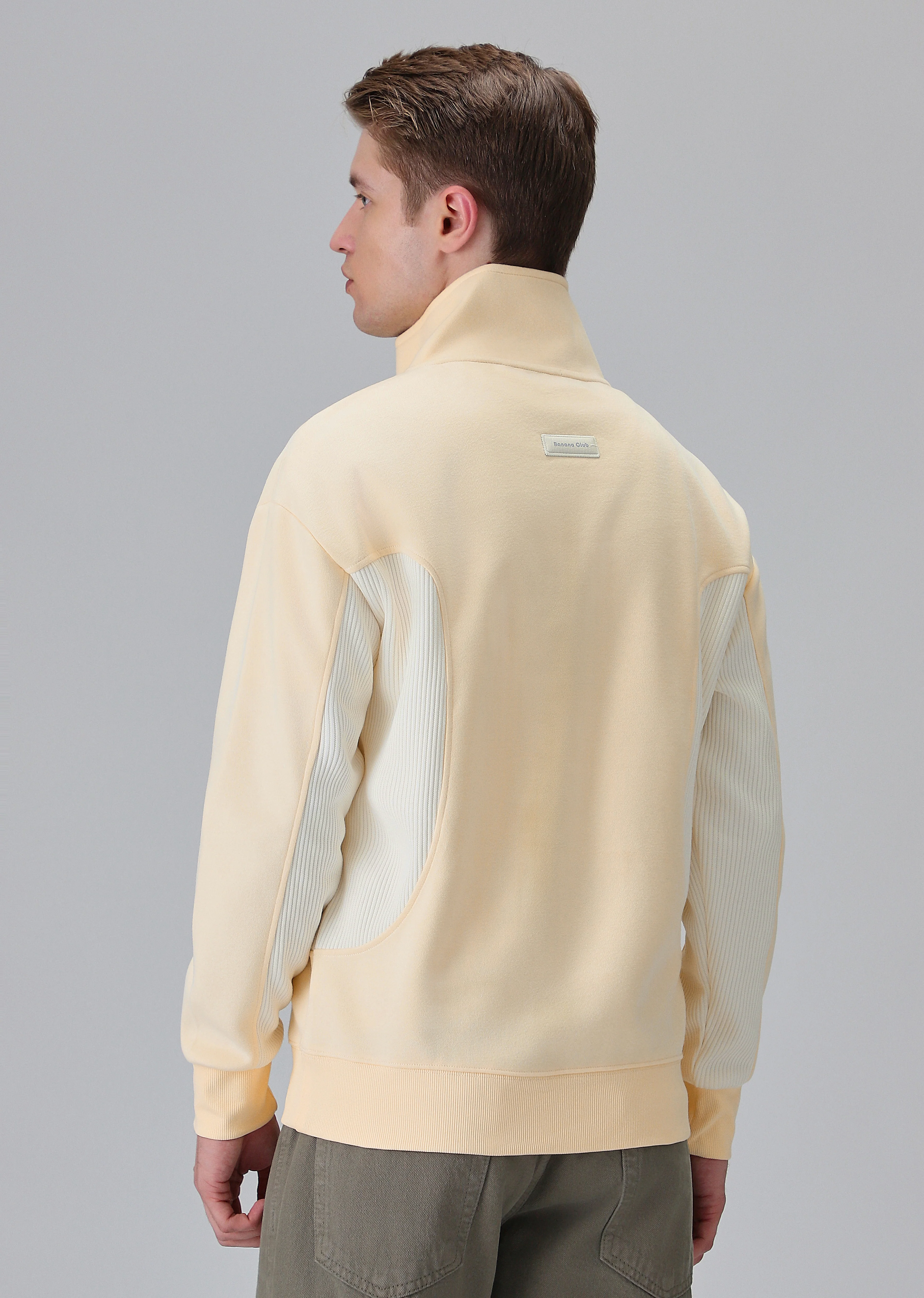 Cut and Sew Cream Zipper Sweatshirt - Image 2