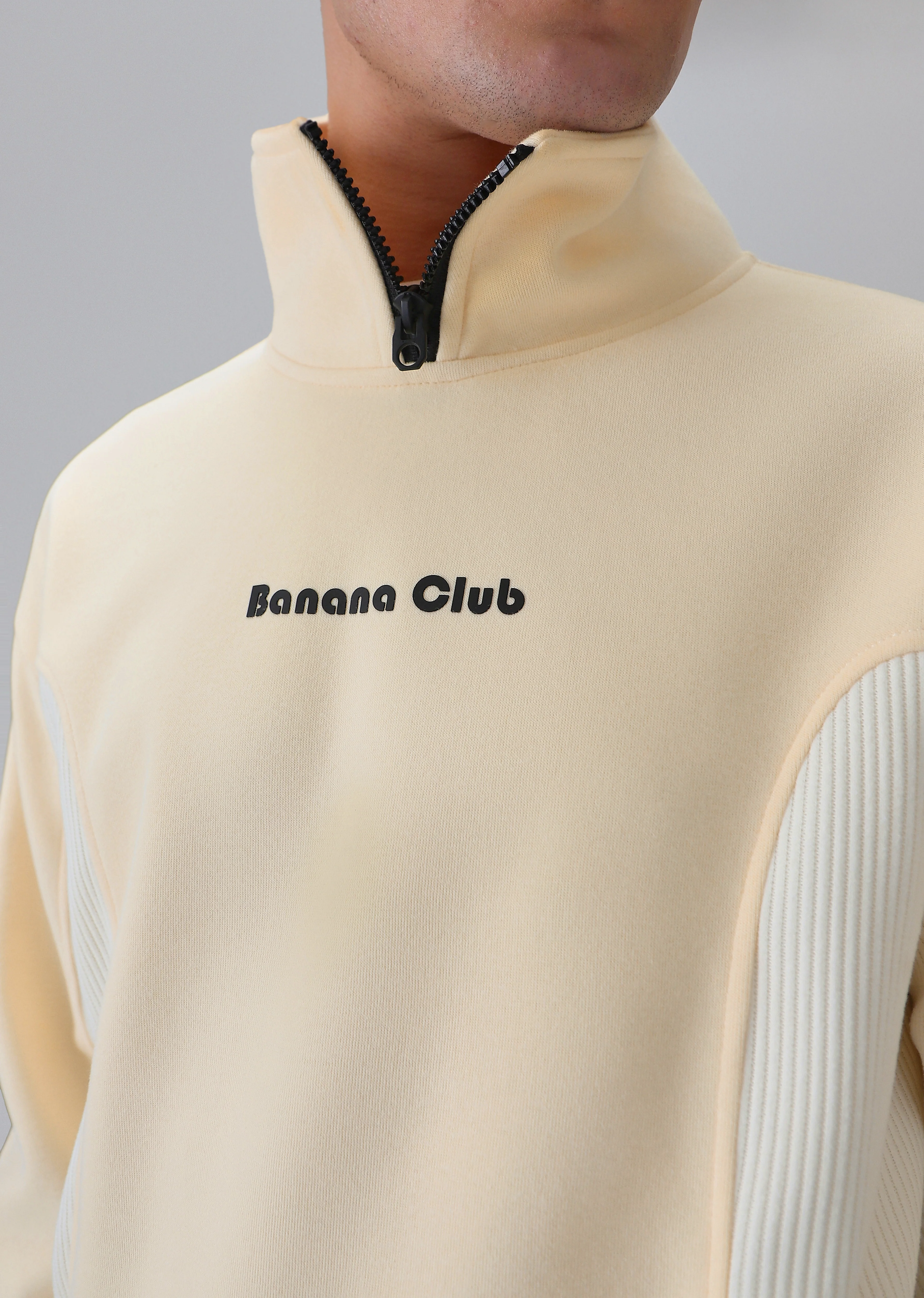 Cut and Sew Cream Zipper Sweatshirt - Image 5