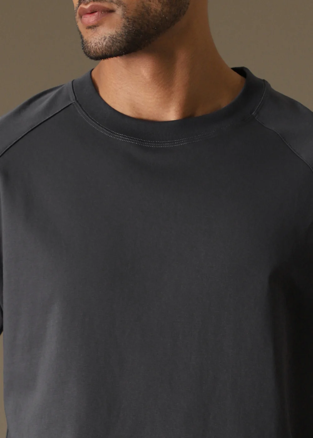 Cut And Sew Dark Grey Plain Oversized T-shirt - Image 2