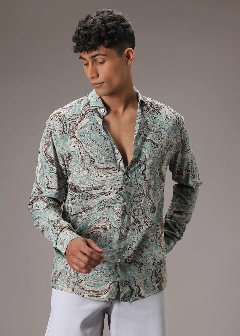 Cyan Marble Wash Feather Shirt - Image 3