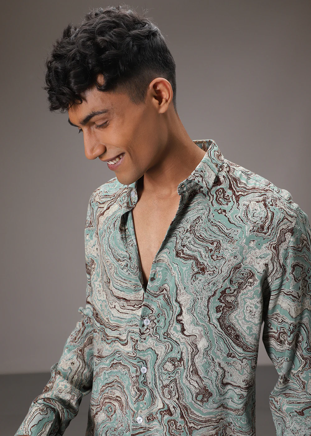 Cyan Marble Wash Feather Shirt - Image 7