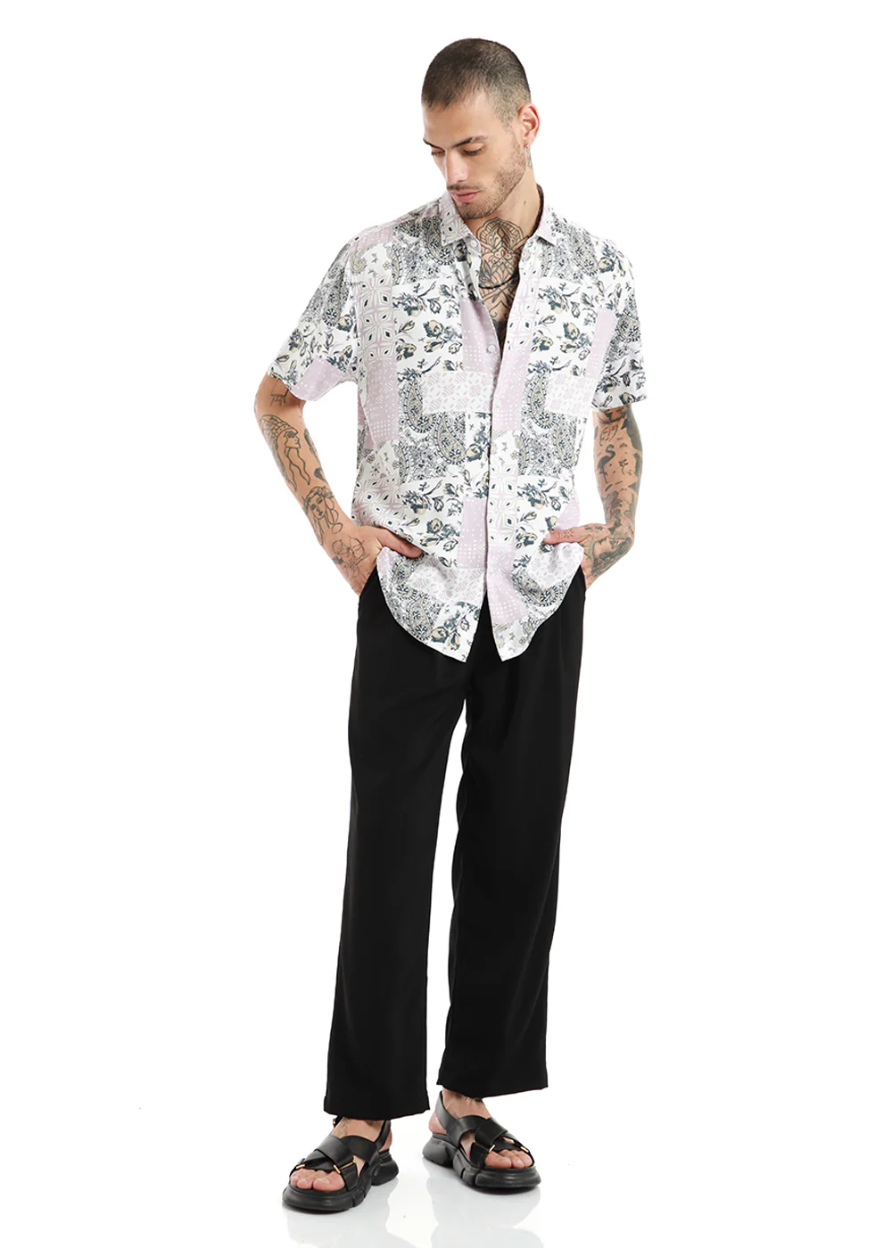 Damask Print Half Sleeve Shirt - Image 7
