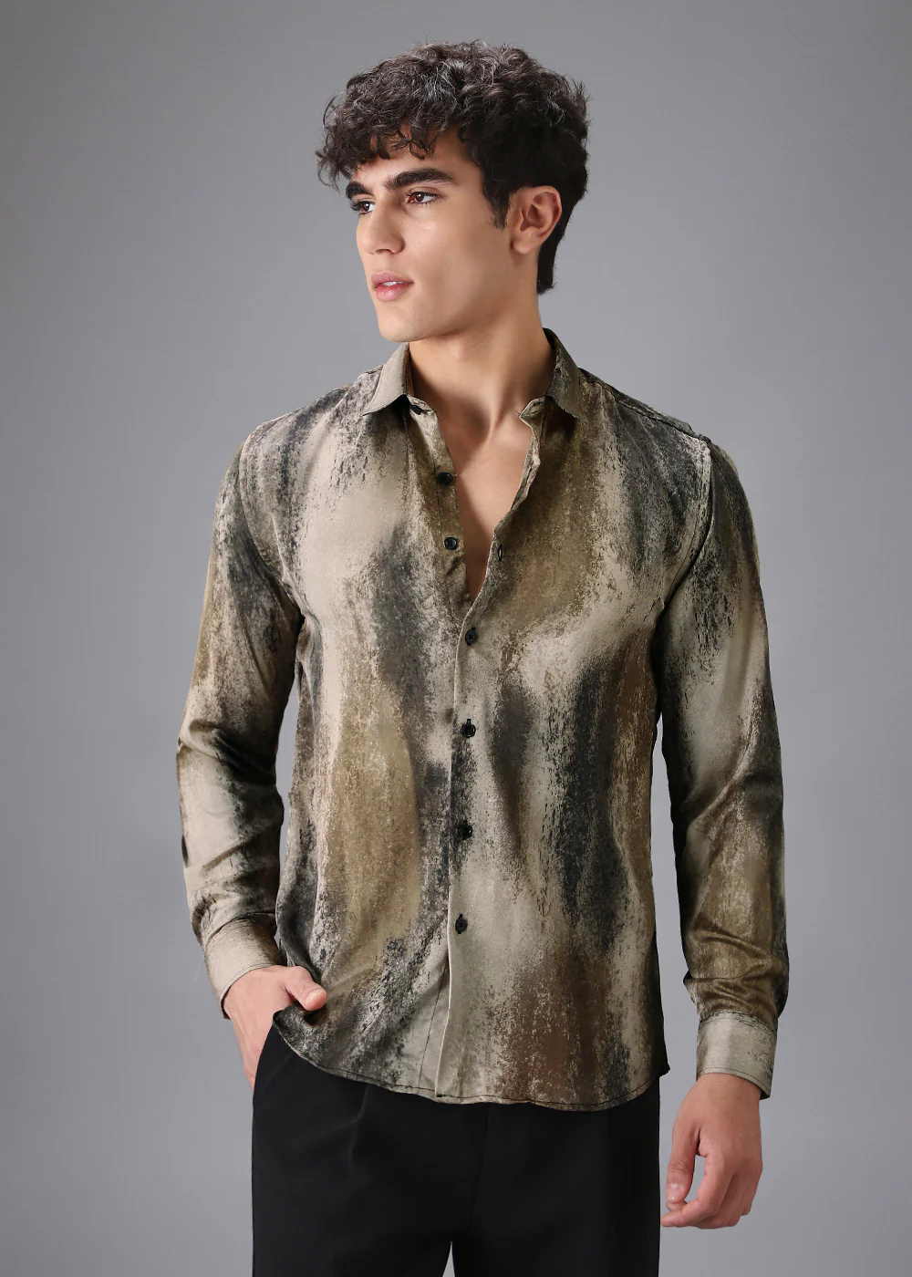 Dark Beige Abstract Printed Shirt - Image 3
