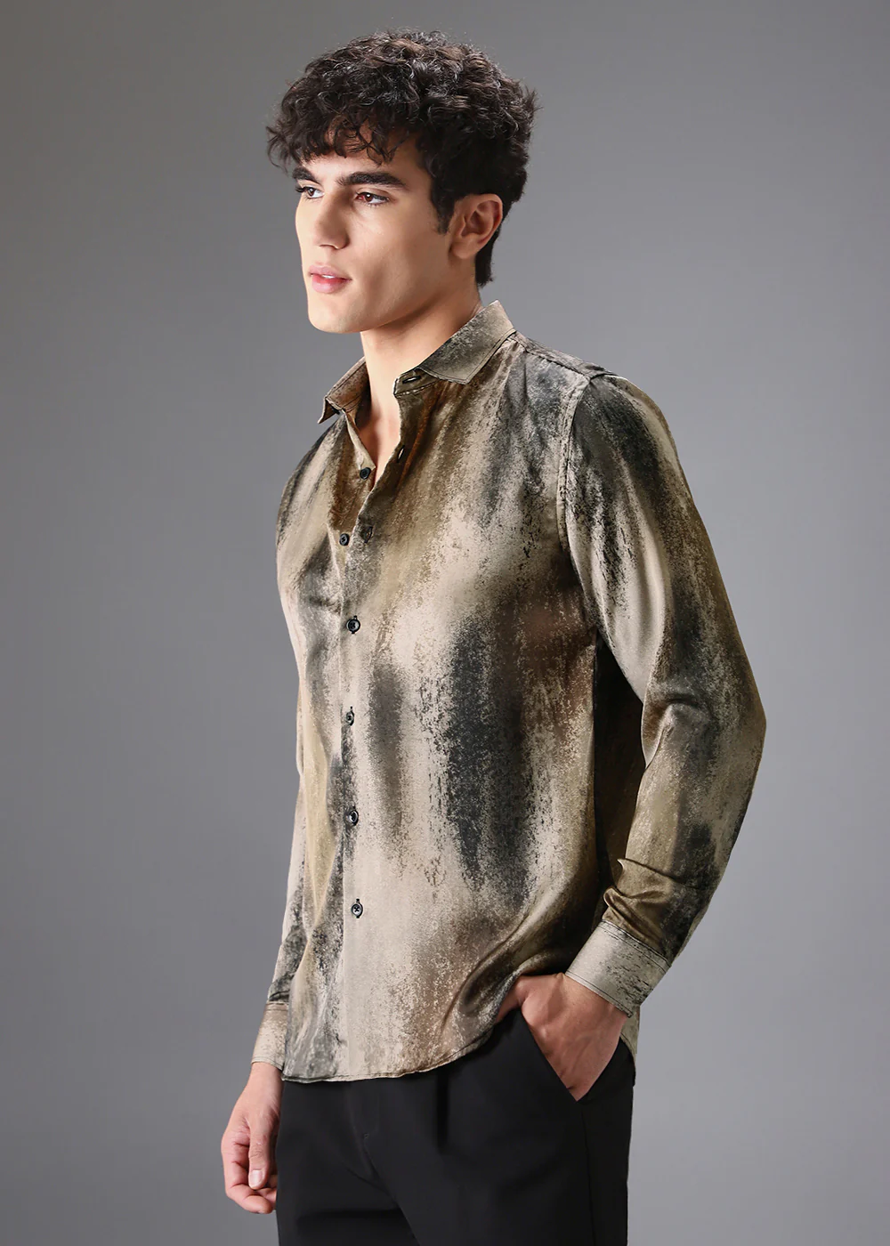 Dark Beige Abstract Printed Shirt - Image 5
