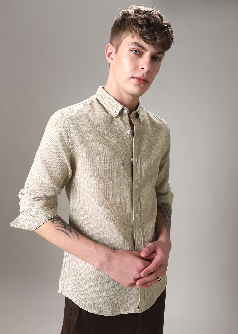 Dark Beige Blended Linen Shirt - Image 5