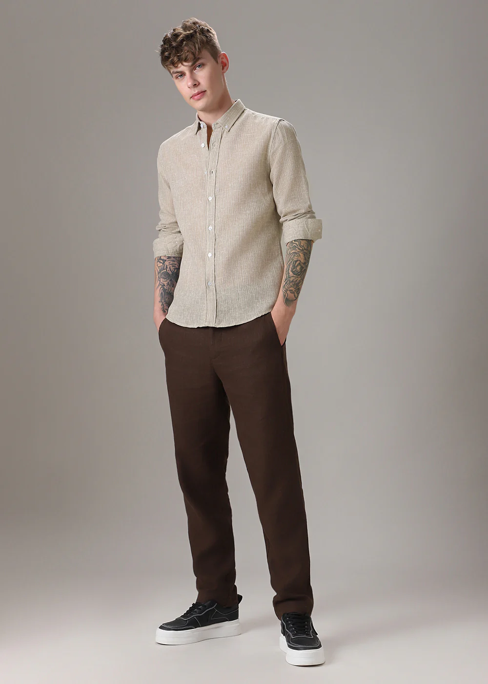 Dark Beige Blended Linen Shirt - Image 6