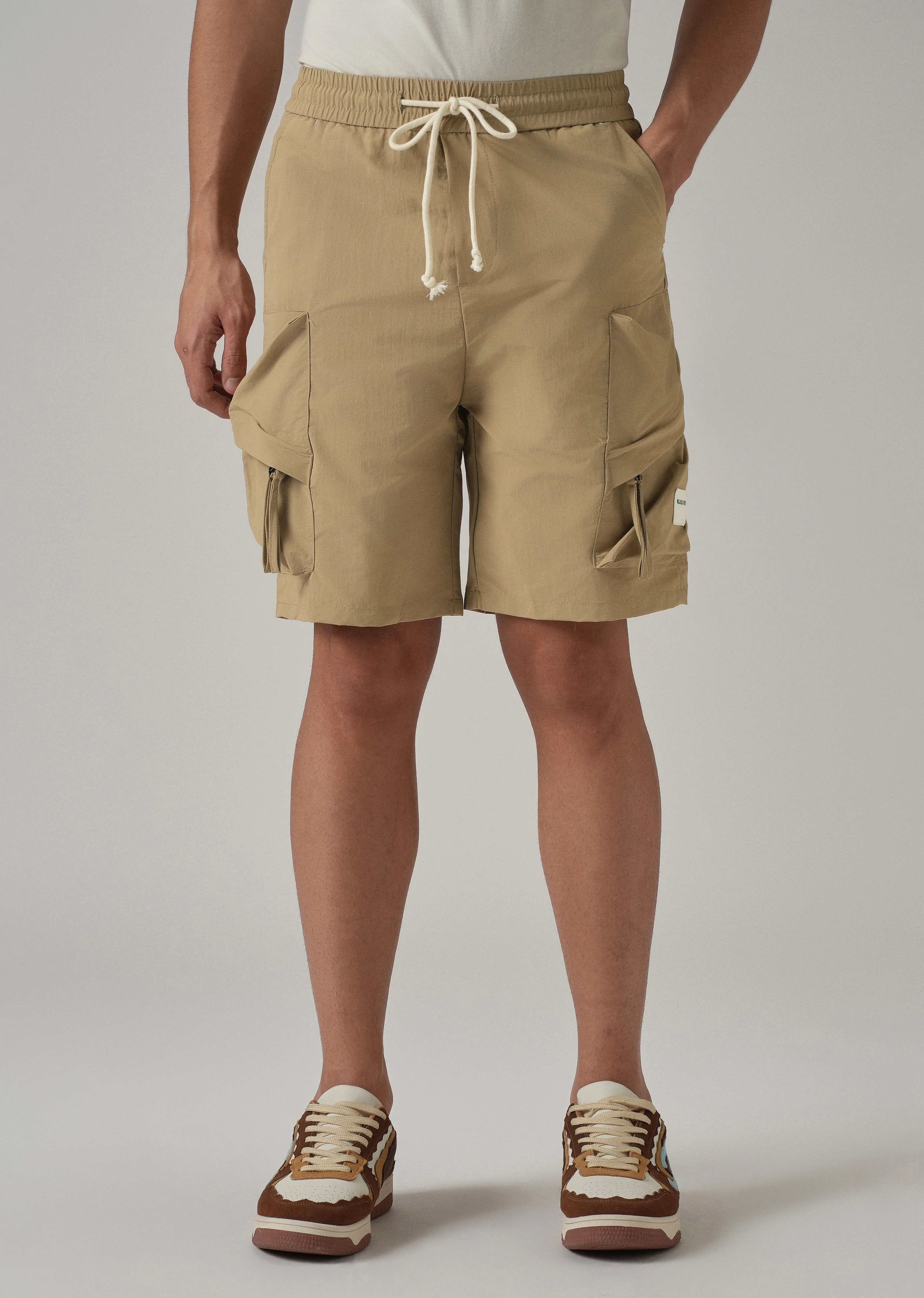 Dark Beige Drawstring Cargo Shorts - Image 7