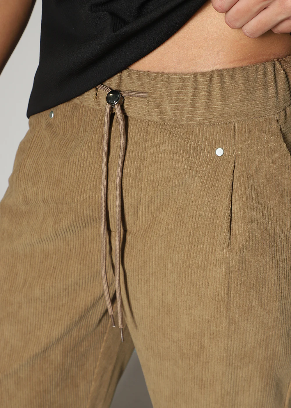 Dark Beige Drawstring Corduroy Pant - Image 2