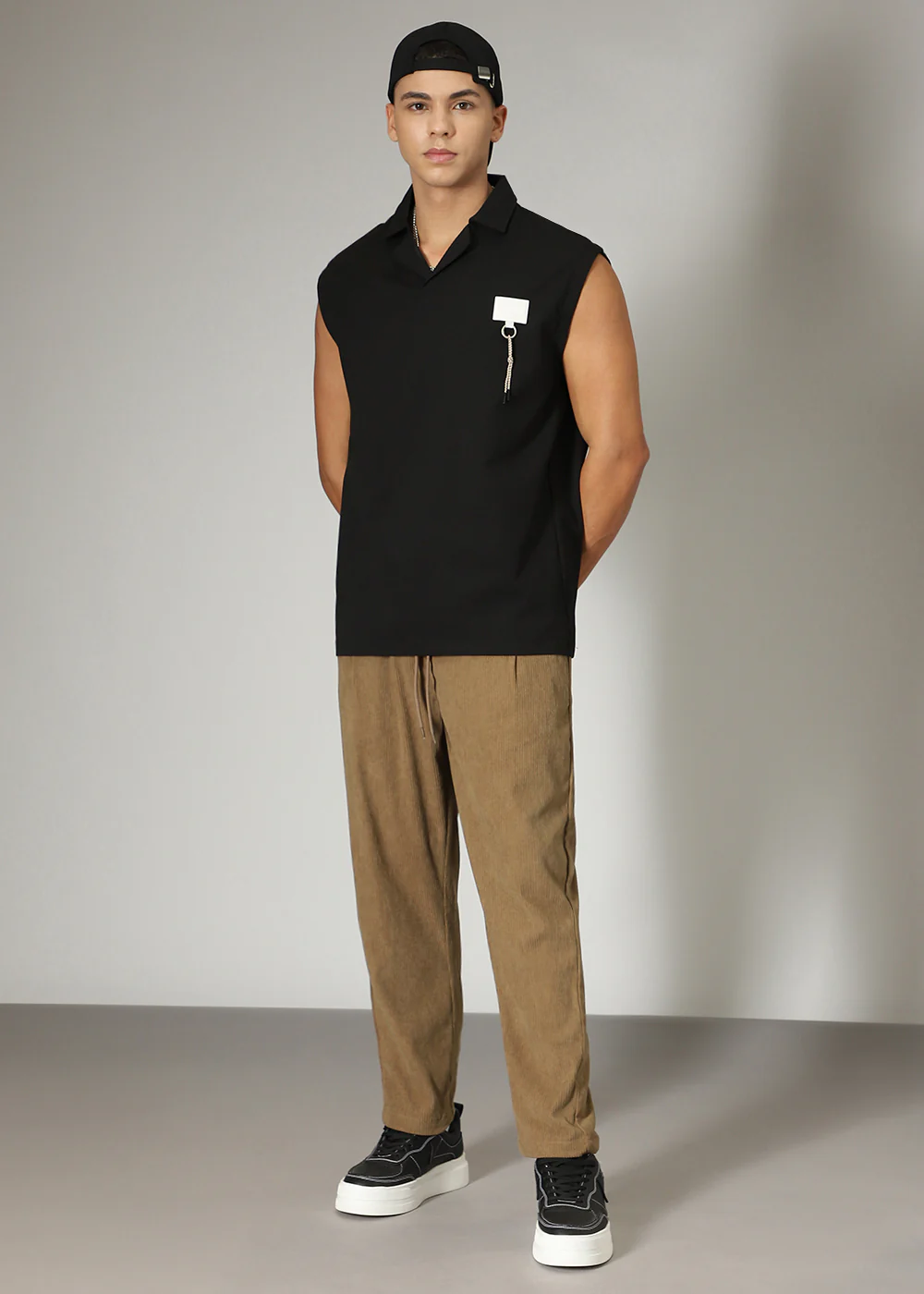Dark Beige Drawstring Corduroy Pant - Image 5