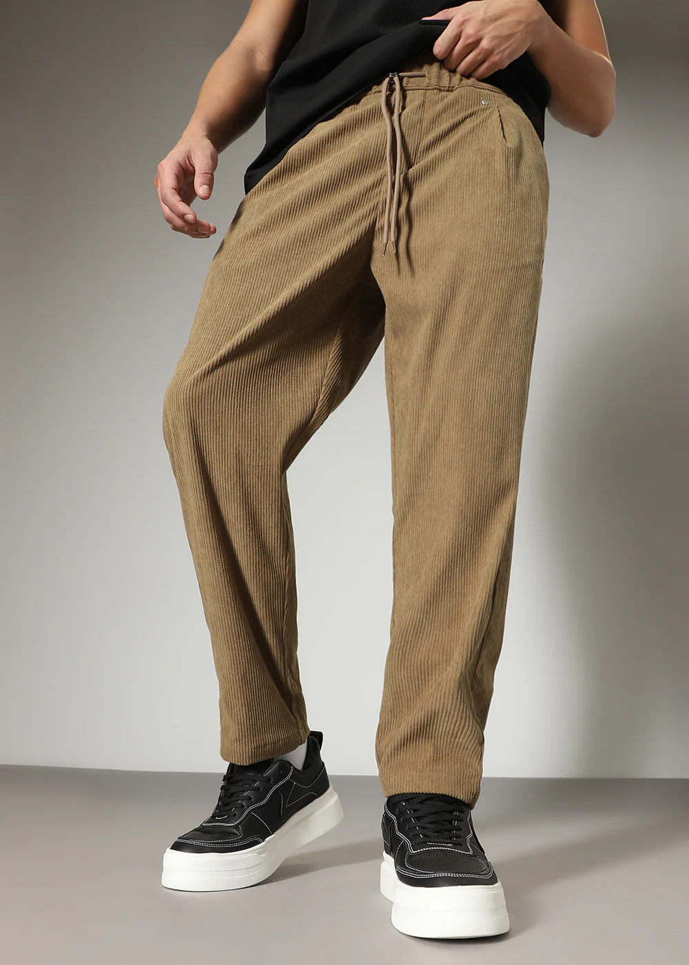 Dark Beige Drawstring Corduroy Pant - Image 8