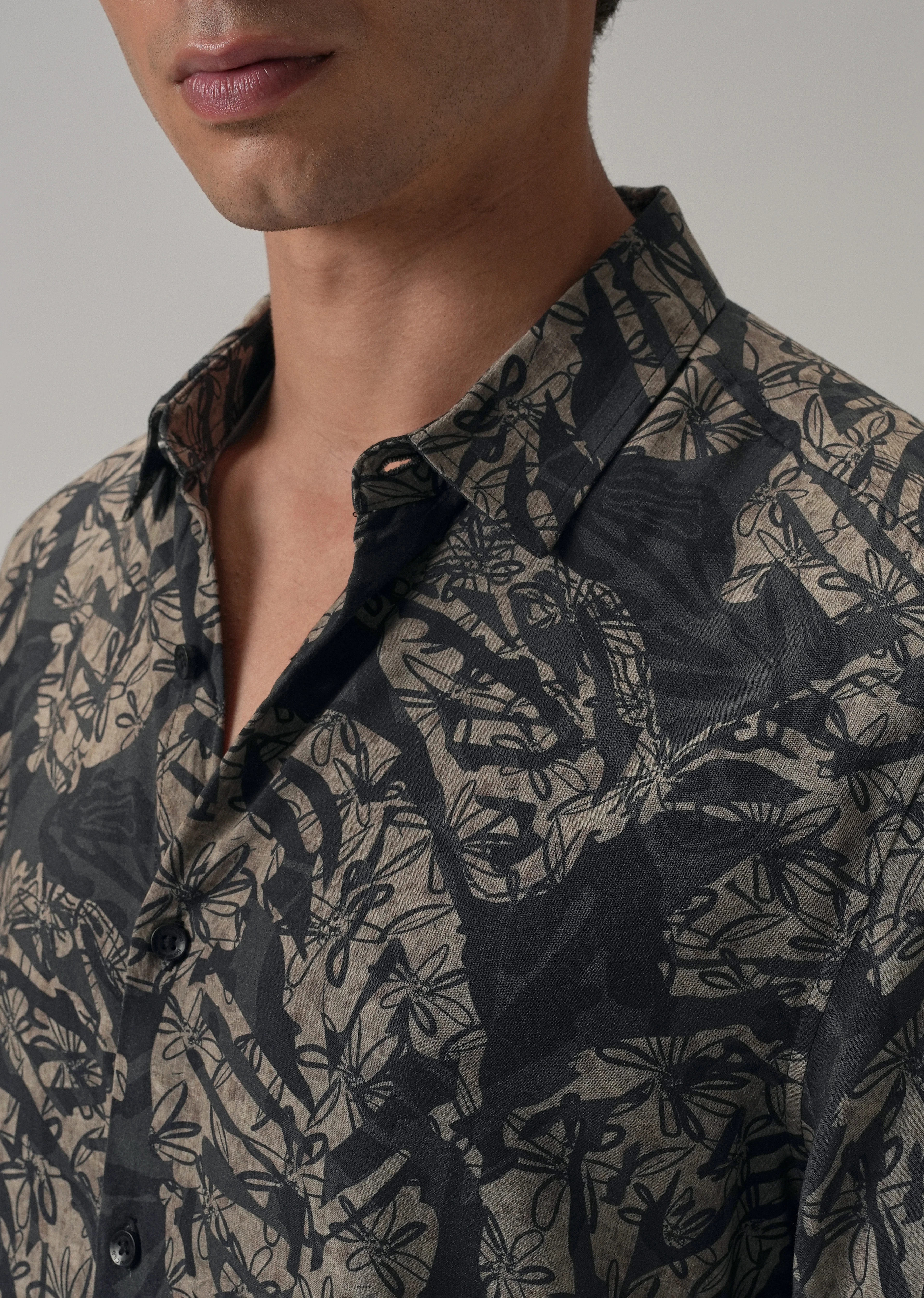 Dark Beige Floral Printed Shirt - Image 5