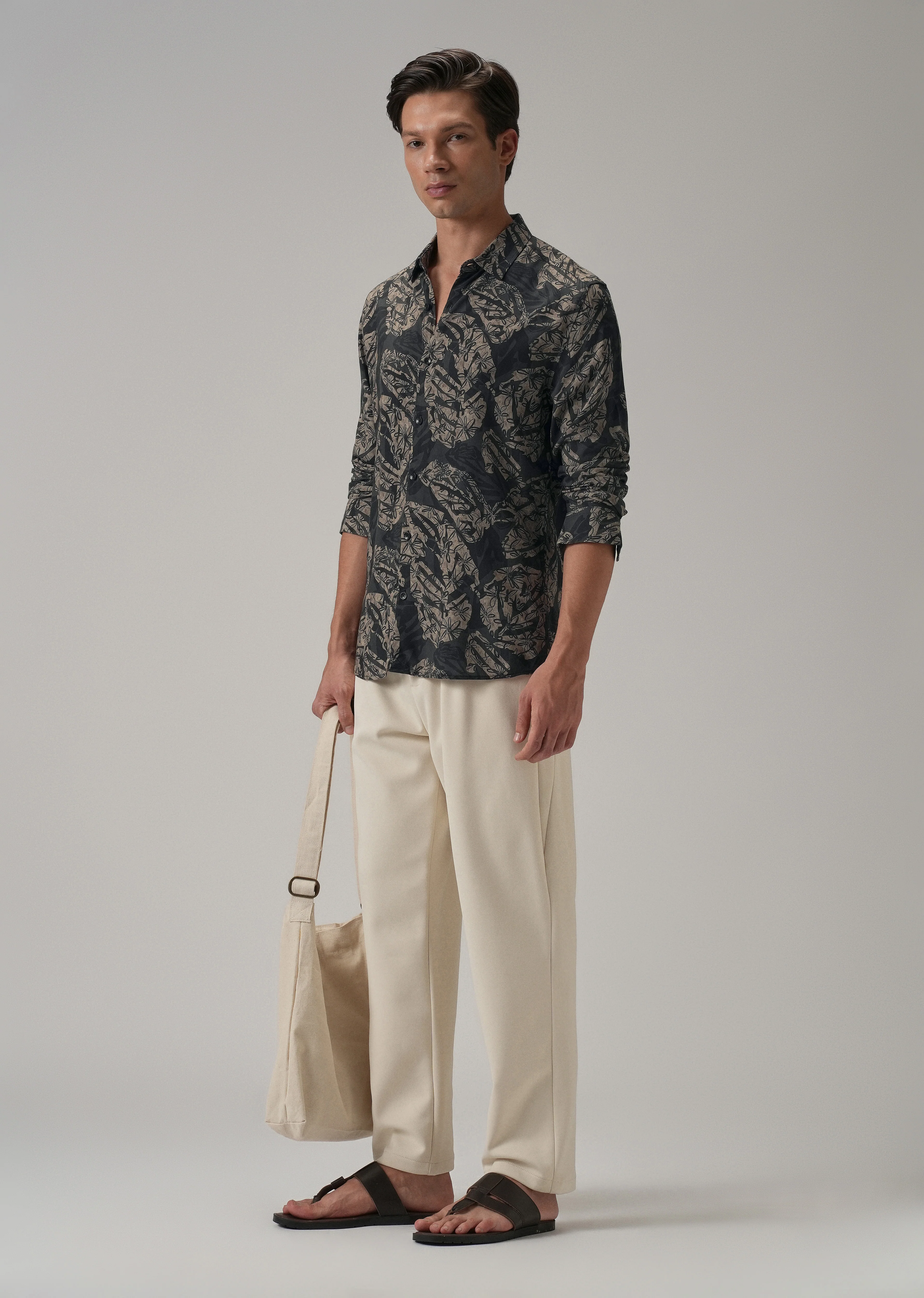 Dark Beige Floral Printed Shirt - Image 6