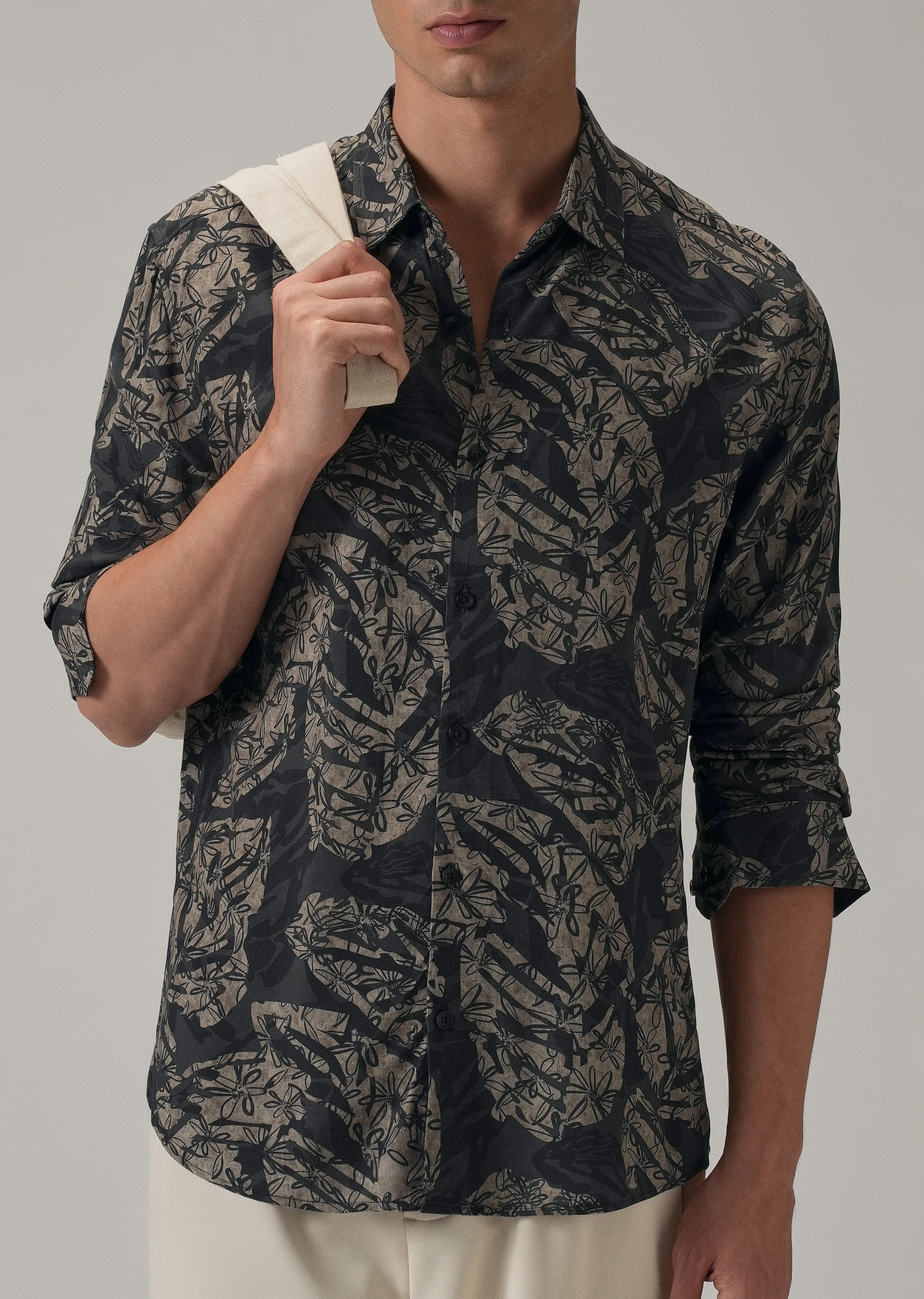Dark Beige Floral Printed Shirt - Image 7
