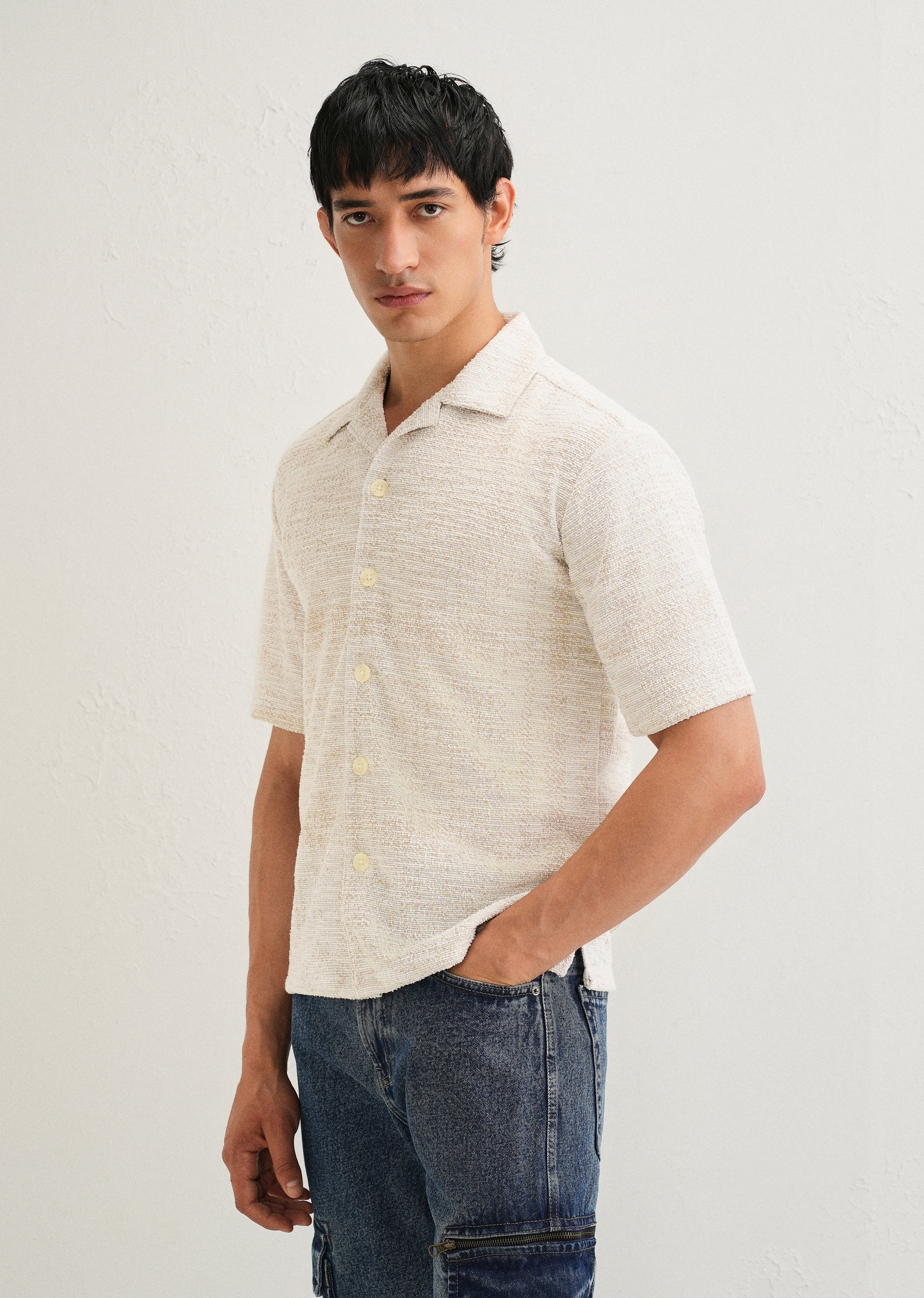 Dark Beige Jacquard Knitted Shirt - Image 3