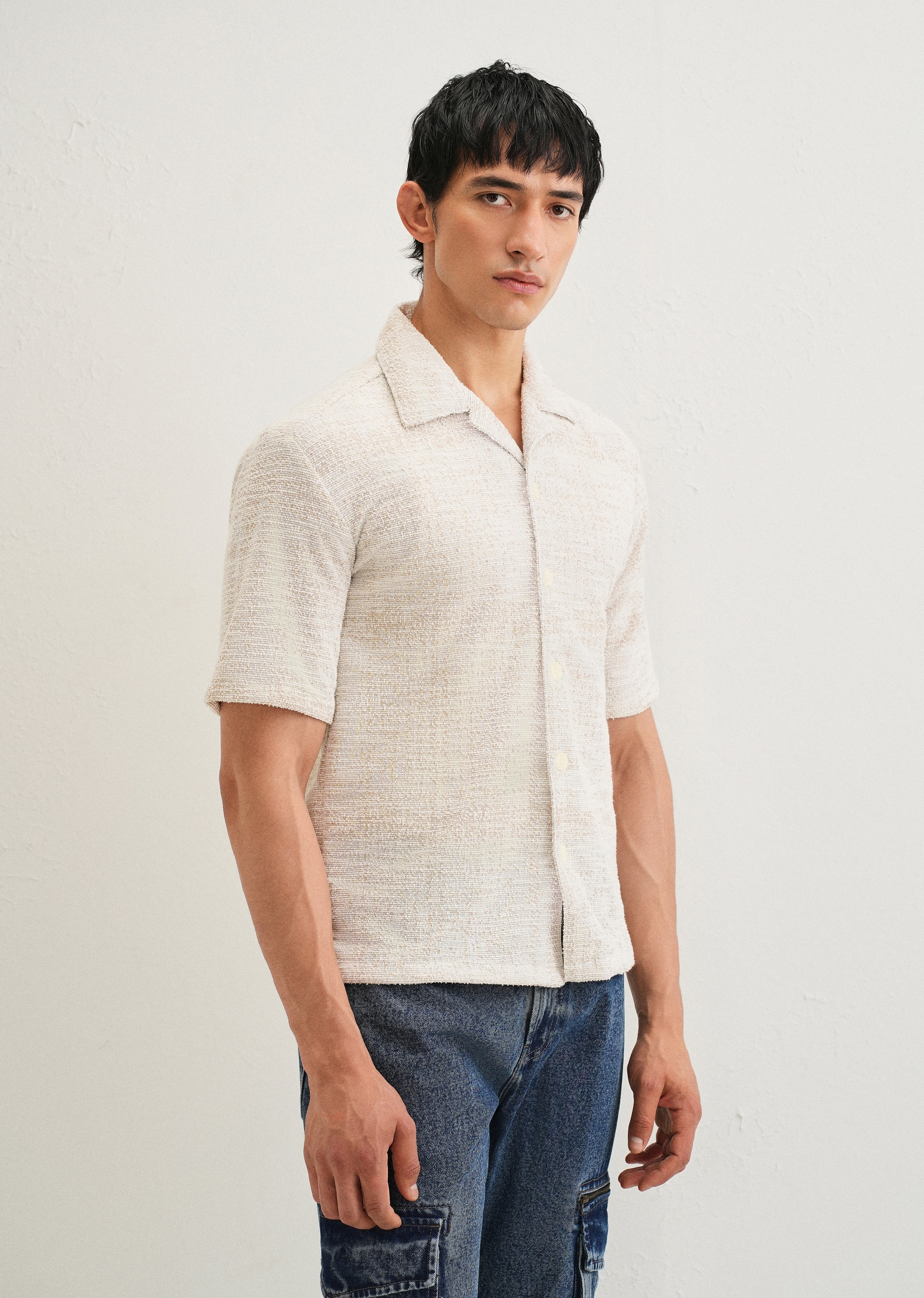 Dark Beige Jacquard Knitted Shirt - Image 4