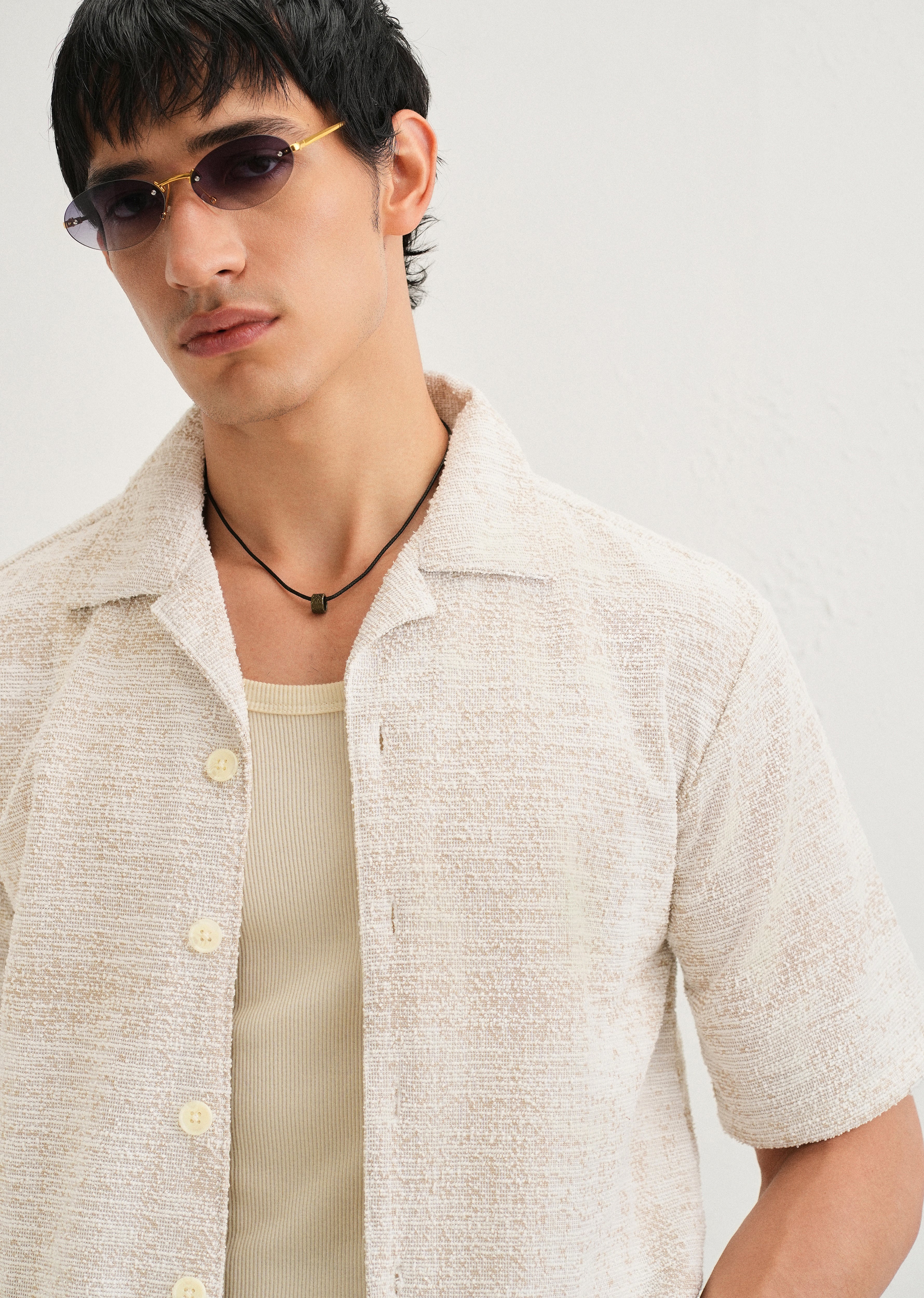 Dark Beige Jacquard Knitted Shirt - Image 5