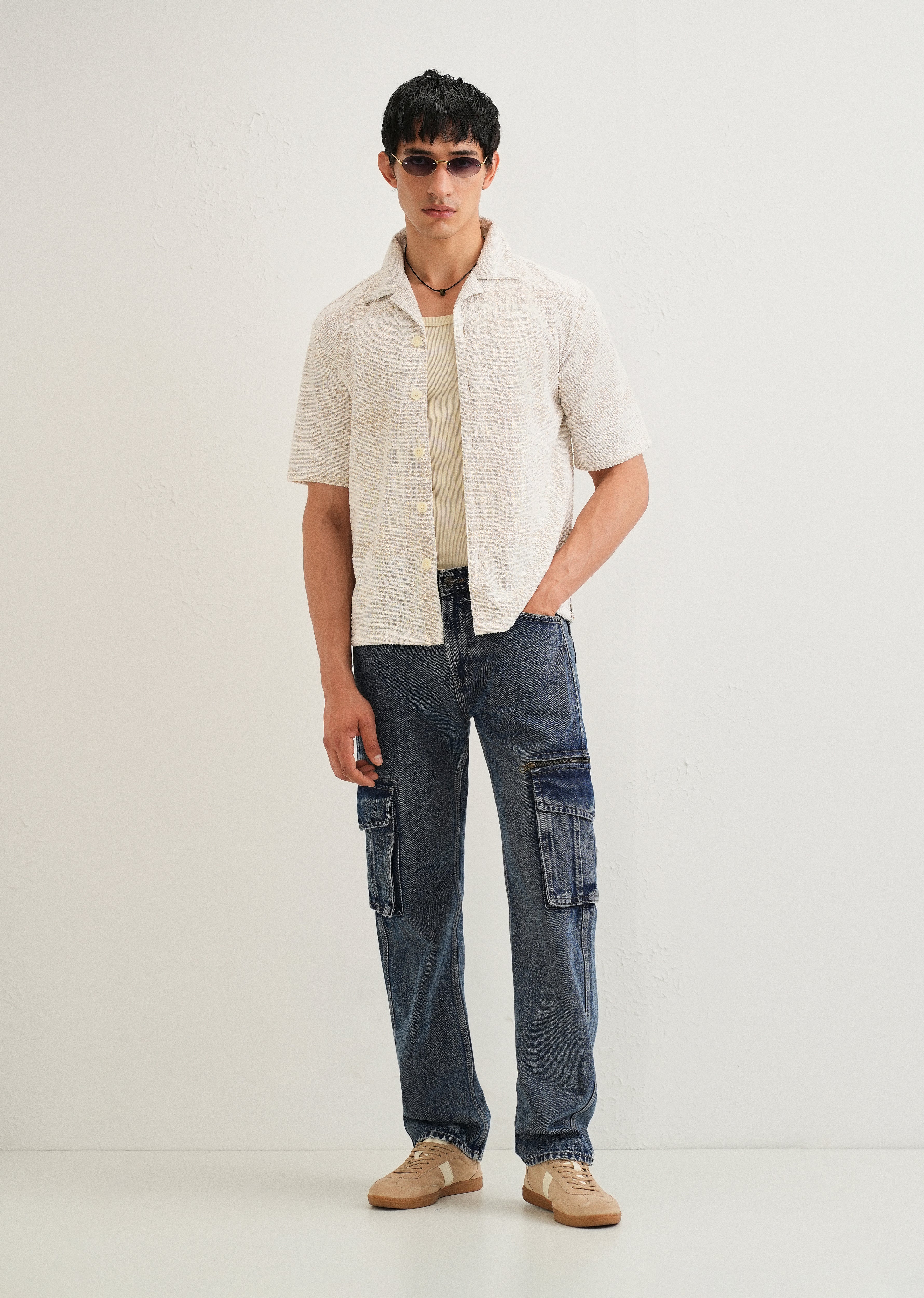 Dark Beige Jacquard Knitted Shirt - Image 6
