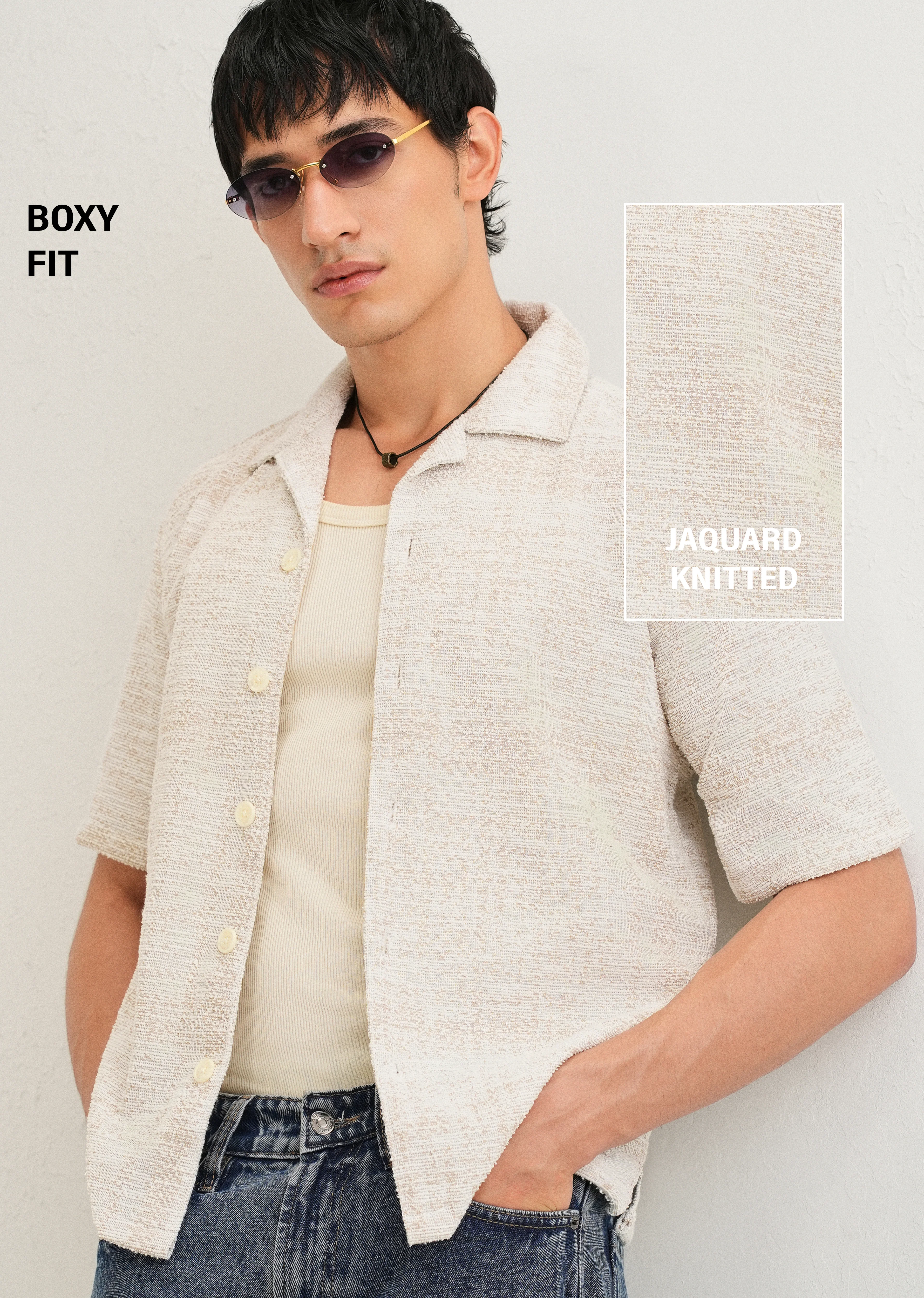 Dark Beige Jacquard Knitted Shirt - Image 7