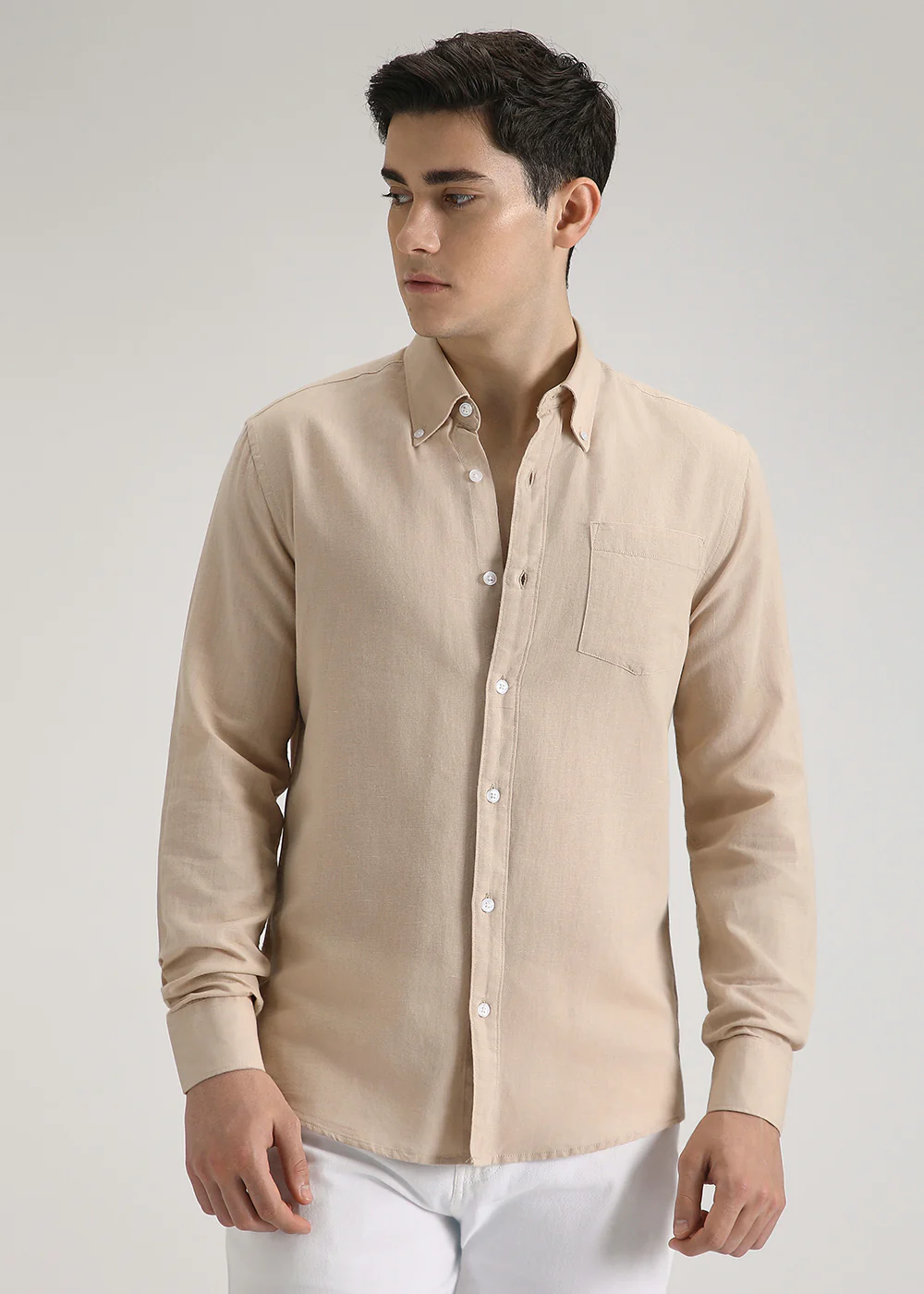 Dark Beige Cotton Linen Shirt - Image 3
