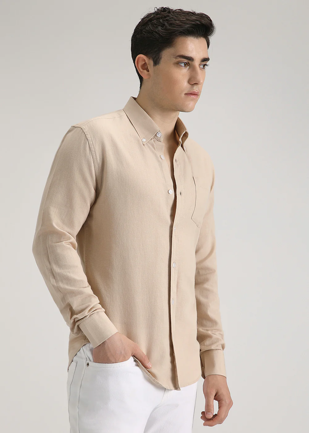 Dark Beige Cotton Linen Shirt - Image 5