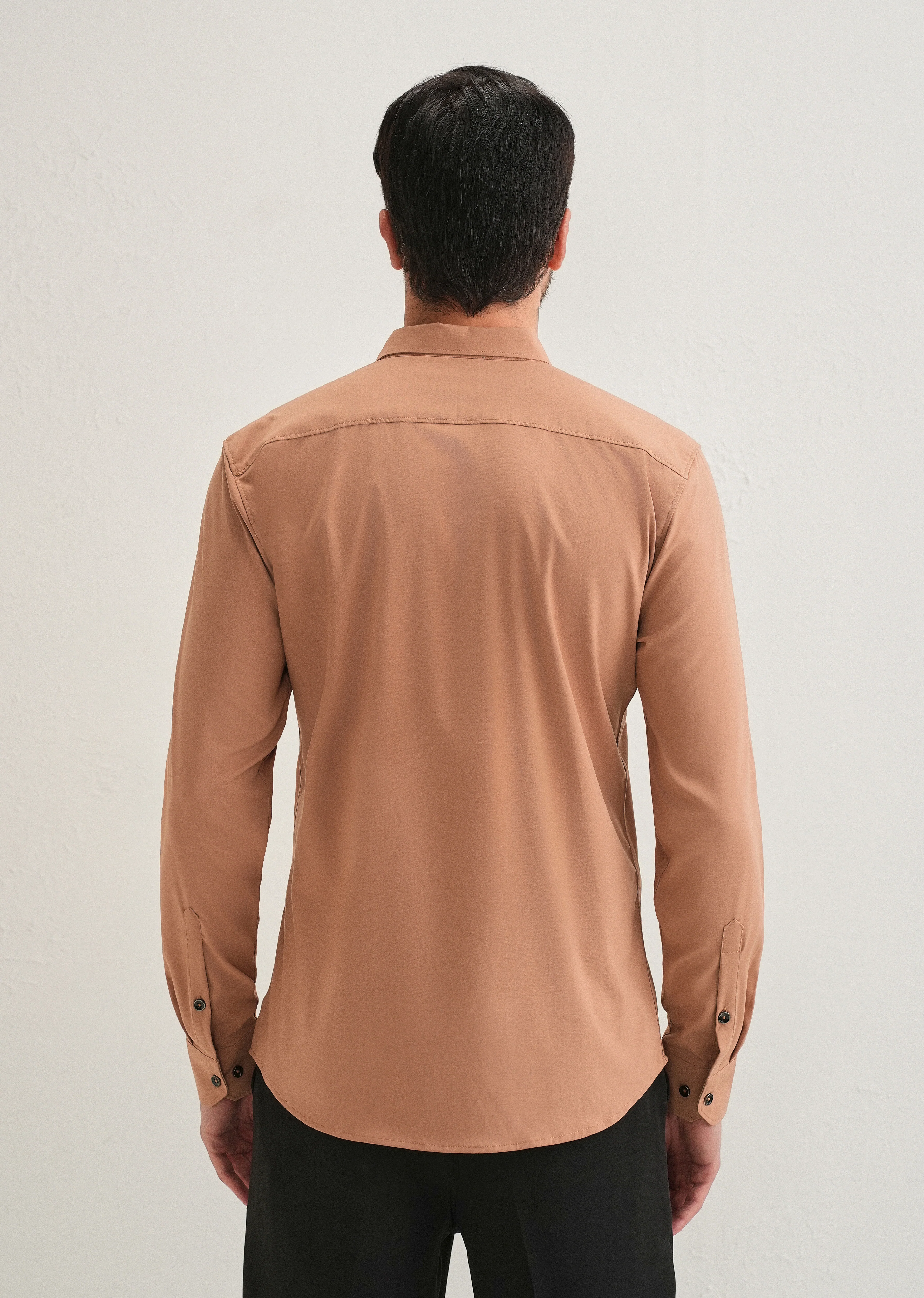 Dark Beige Plain Wrinkle Free Shirt - Image 2