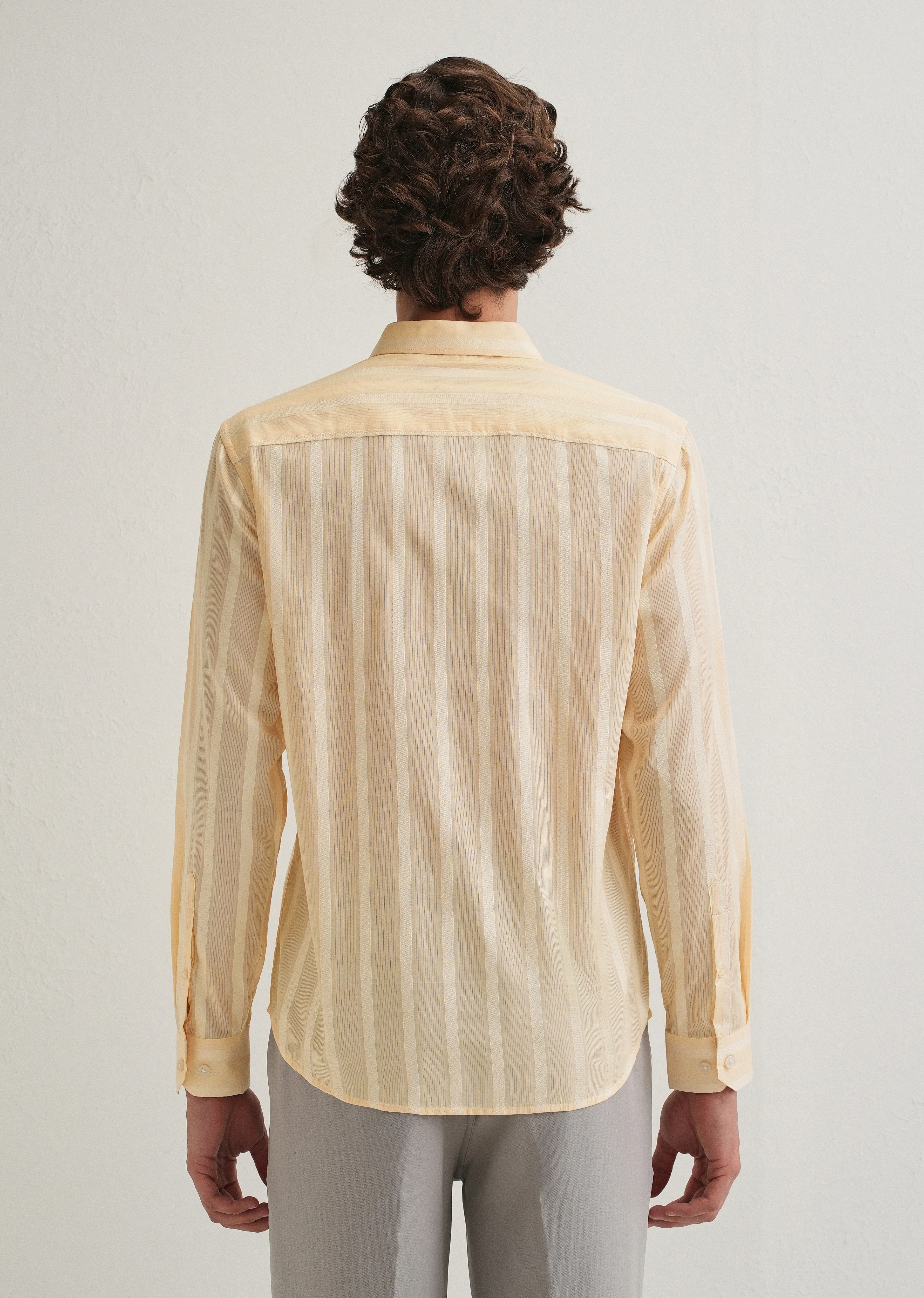 Dark Beige Self Pattern Blended Cotton Shirt - Image 3