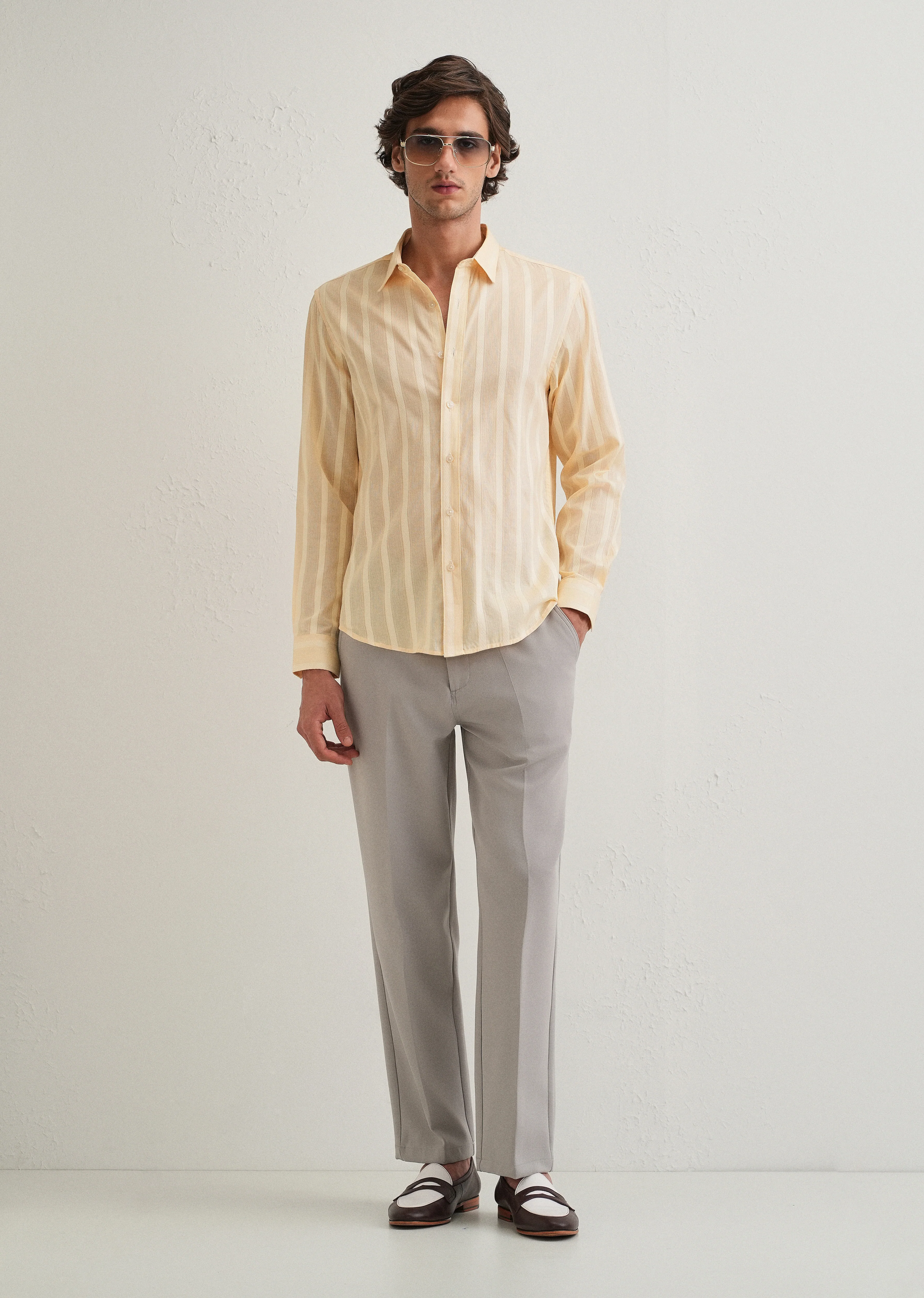 Dark Beige Self Pattern Blended Cotton Shirt - Image 7