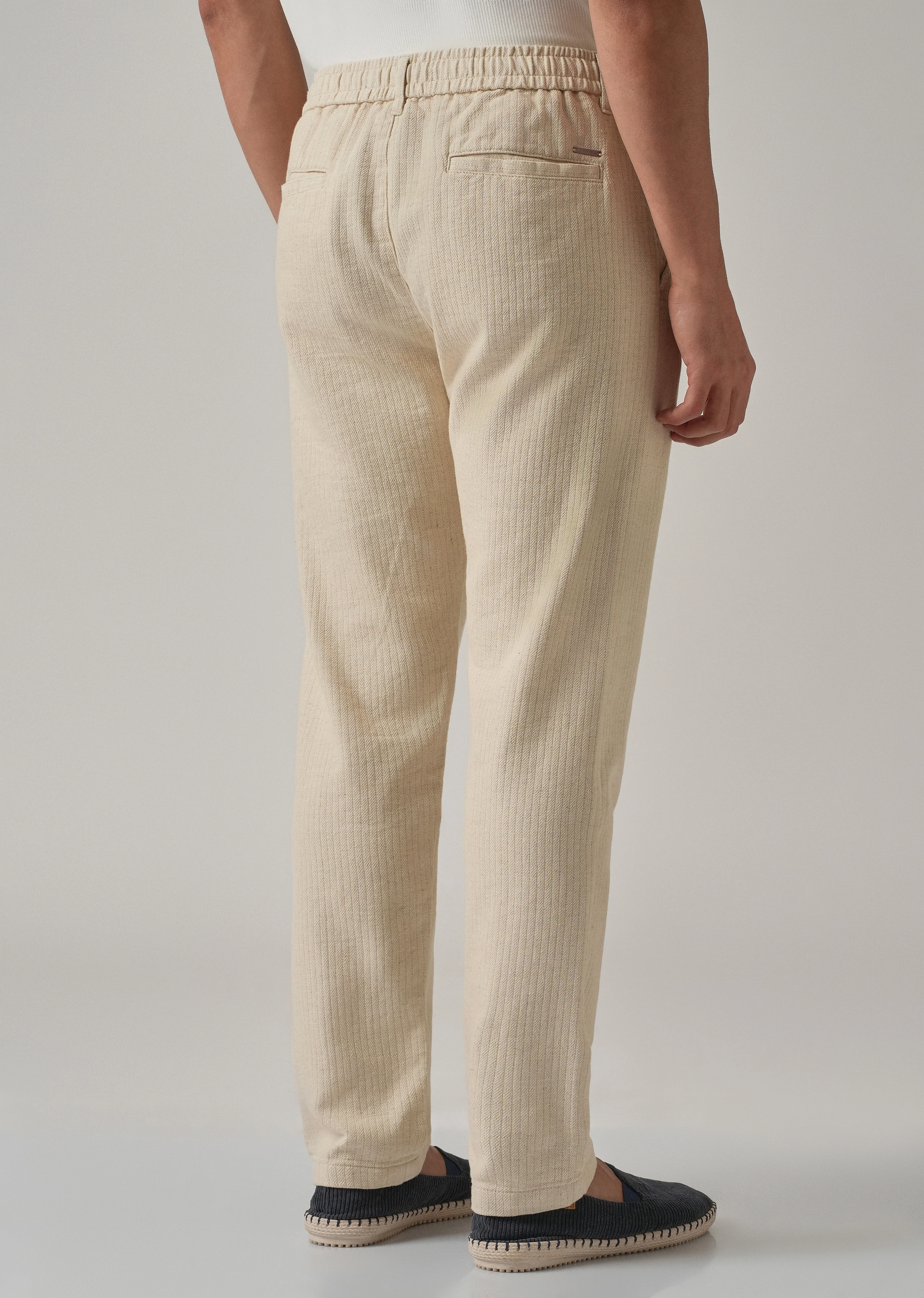 Dark Beige Stripe Blended Linen Pant - Image 2