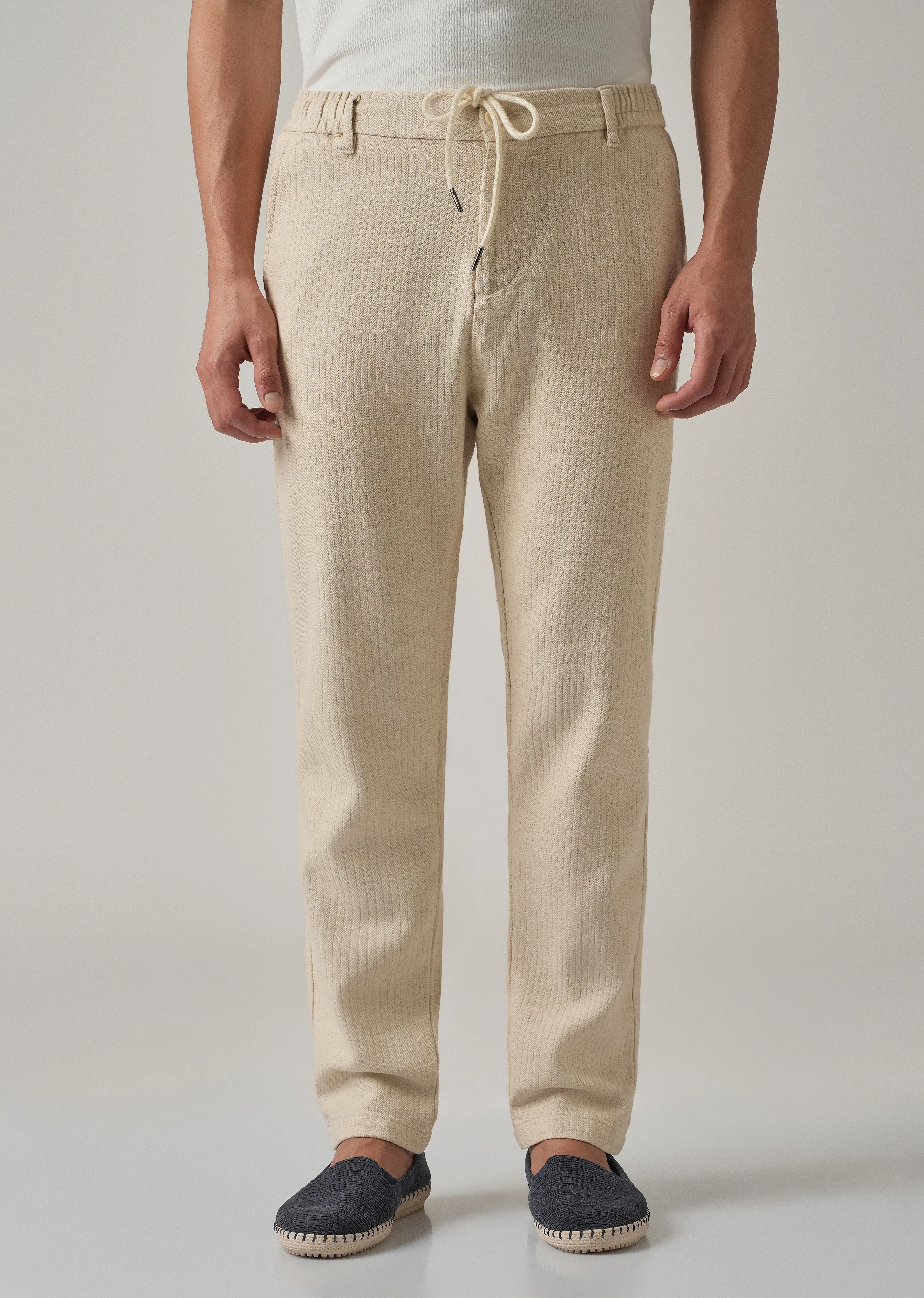 Dark Beige Stripe Blended Linen Pant - Image 3