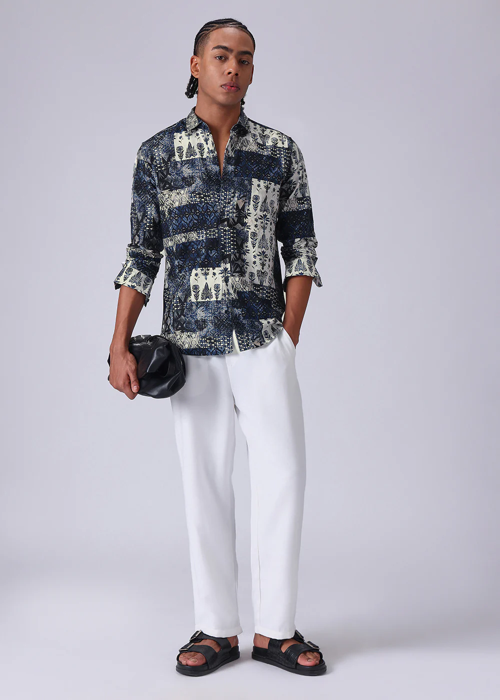 Dark Blue Abstract Print Shirt - Image 6