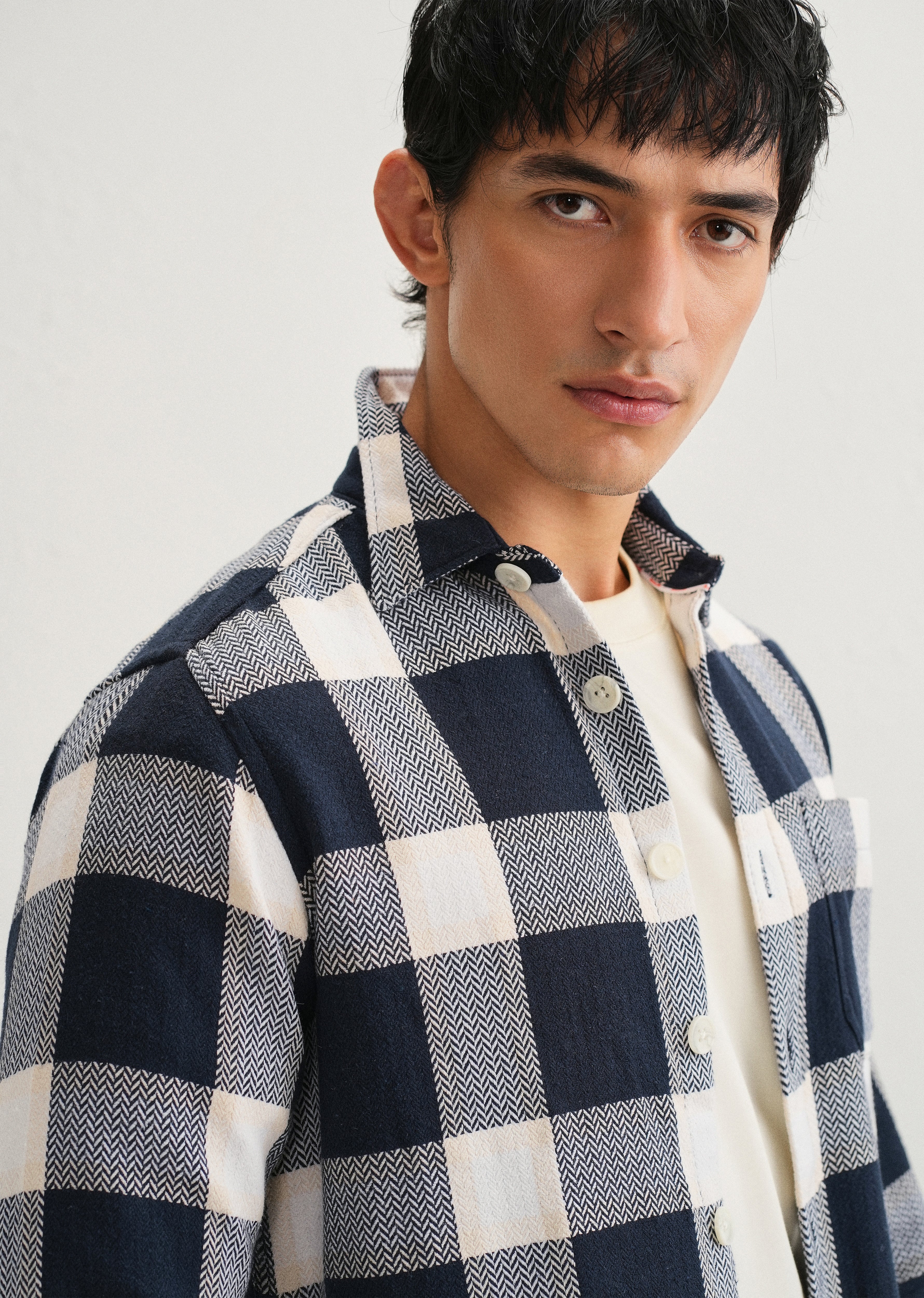Dark Blue Checked Overshirt - Image 5